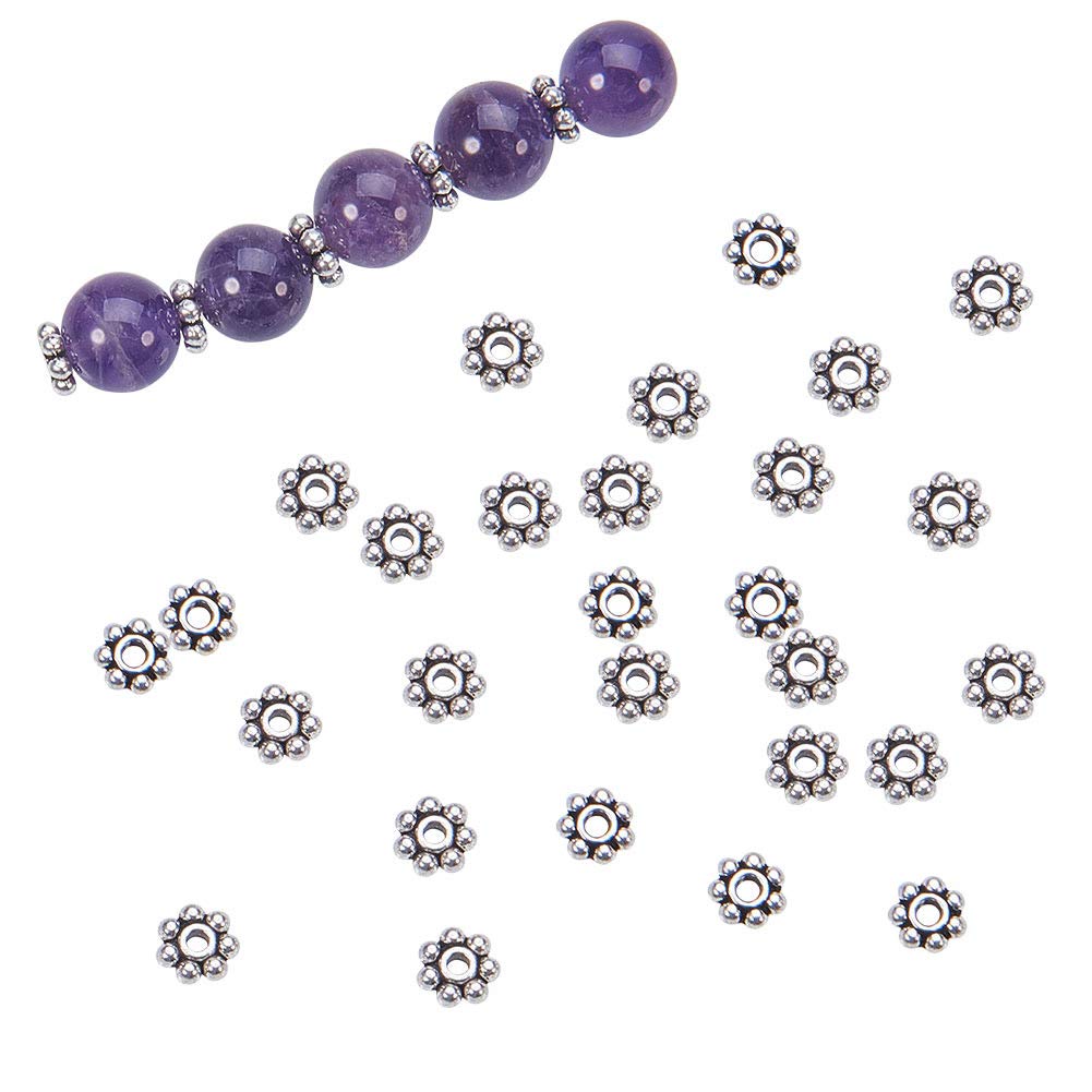 PandaHall about 300pcs Elite Tibetan Silver Alloy Bead Spacers, Snowflake, Antique Silver, 6x6x2mm, Hole: 1.5mm — image 1