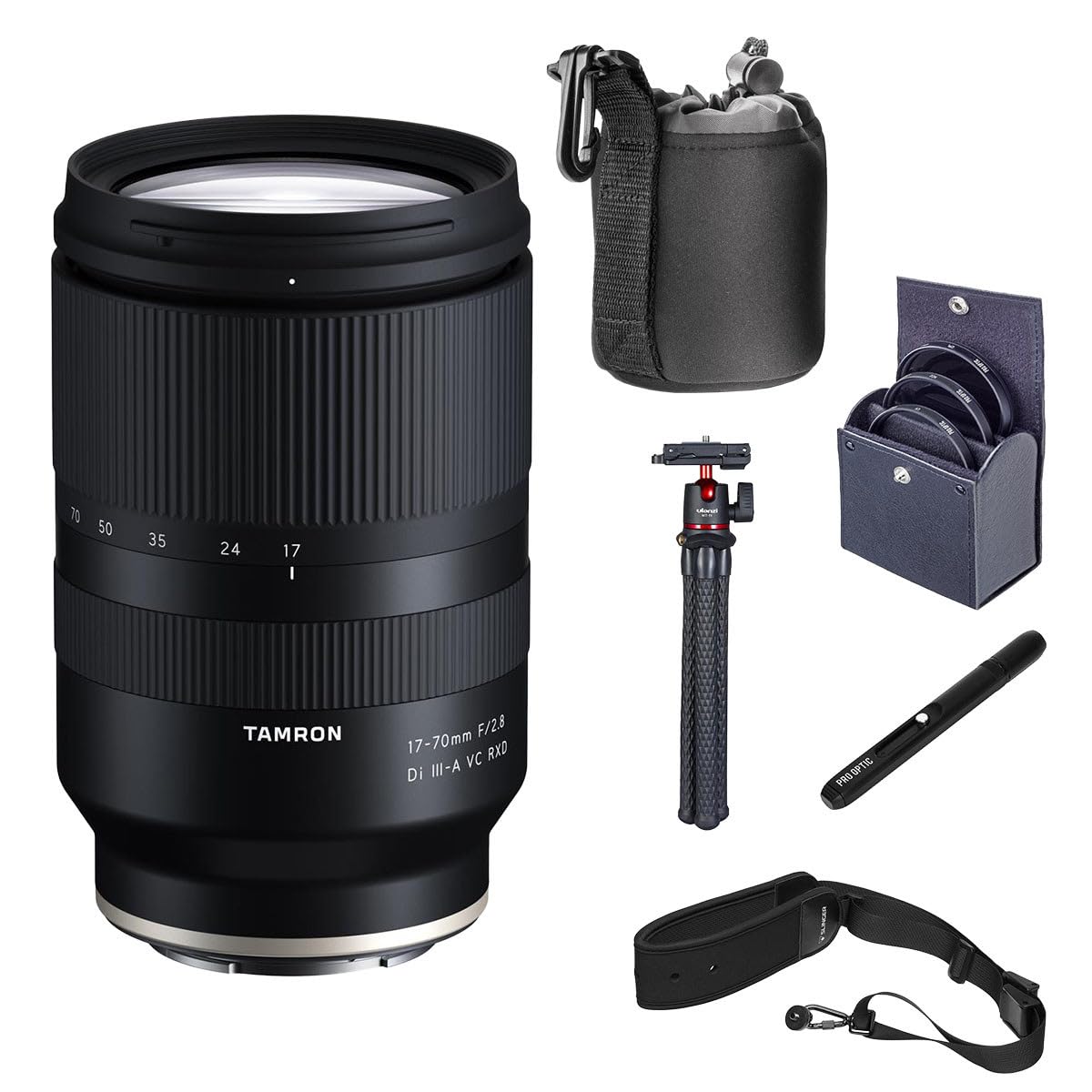 Tamron 17-70mm f/2.8 Di III-A VC RXD Lens for Sony E Bundle with ProOptic 67mm Filter Kit, MT-11 Octopus Tripod Kit, Lens Cleaner, NS-3 Strap, Lens