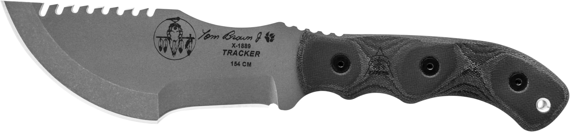TOPS Knives Tom Brown Tracker #3 Full Tang Fixed Blade- Tumble Finish Blade Finish- Black Kydex Sheath w/Rotating Spring Steel Clip