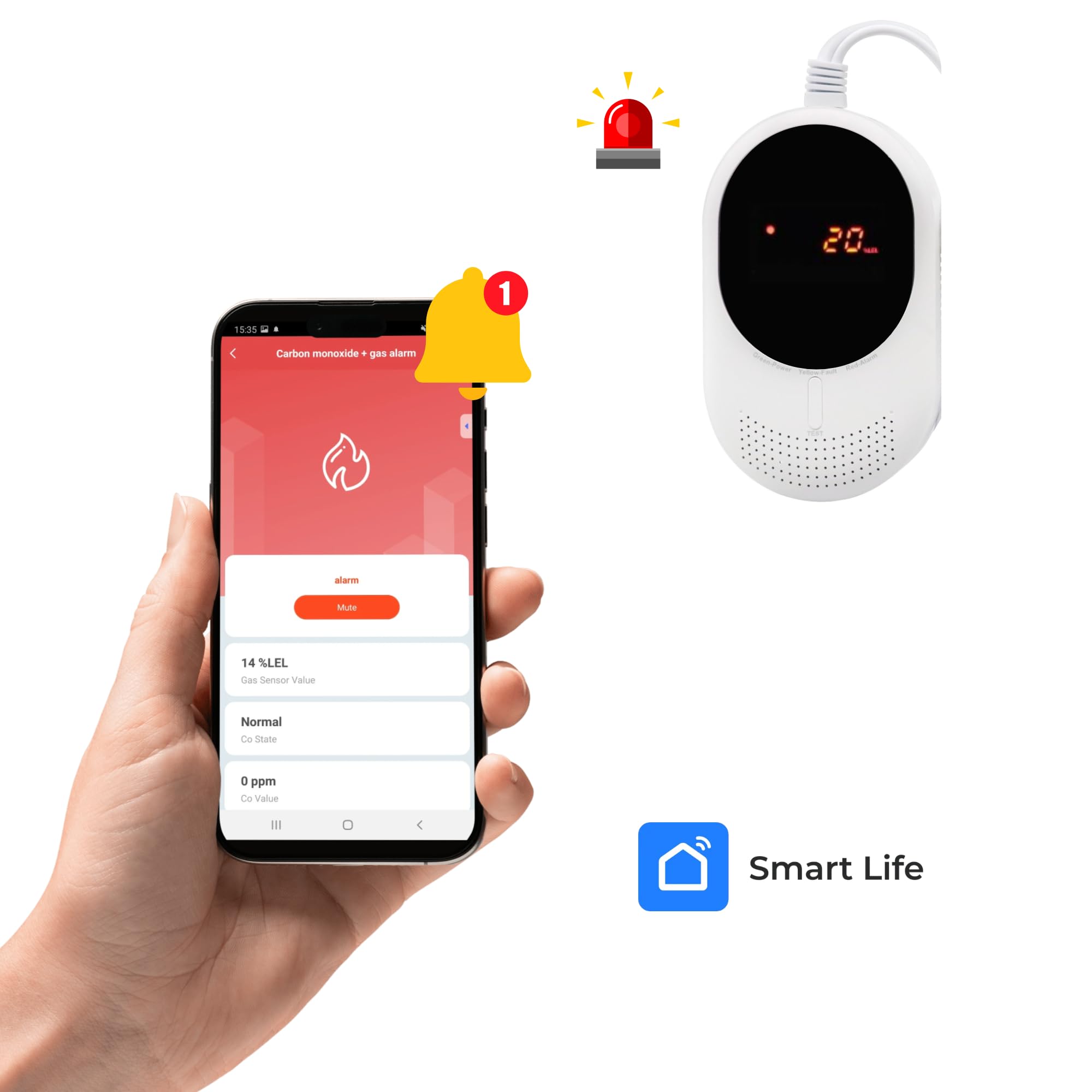 Rilevatore Wi-Fi di Gas e Monossido di Carbonio, Allarme Sonoro, Monitoraggio App Smart Life, Certificato EN50291 e EN50194 (Gas e Monossido di carbonio (CO))