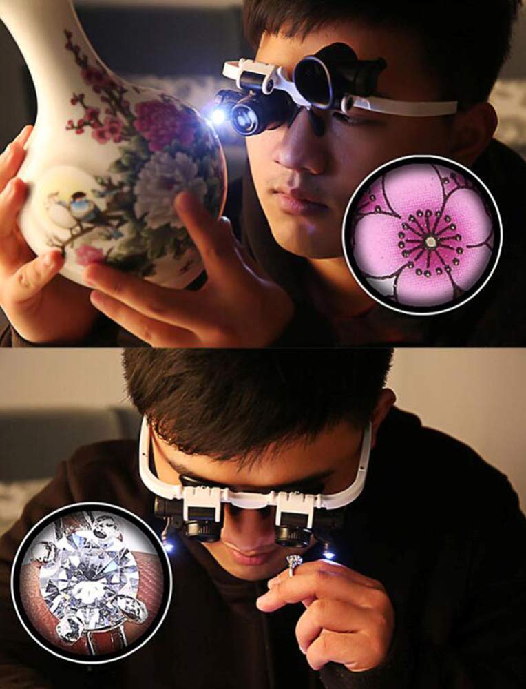 Lupe 3 Objektiv 8X 15X 23X Halterung Stirnband Lupe Lupenbrille mit 2 LED-Leuchten Augenvergrößerungsbrille Vergrößerungswerkzeug A von/A to Pursue Happiness
