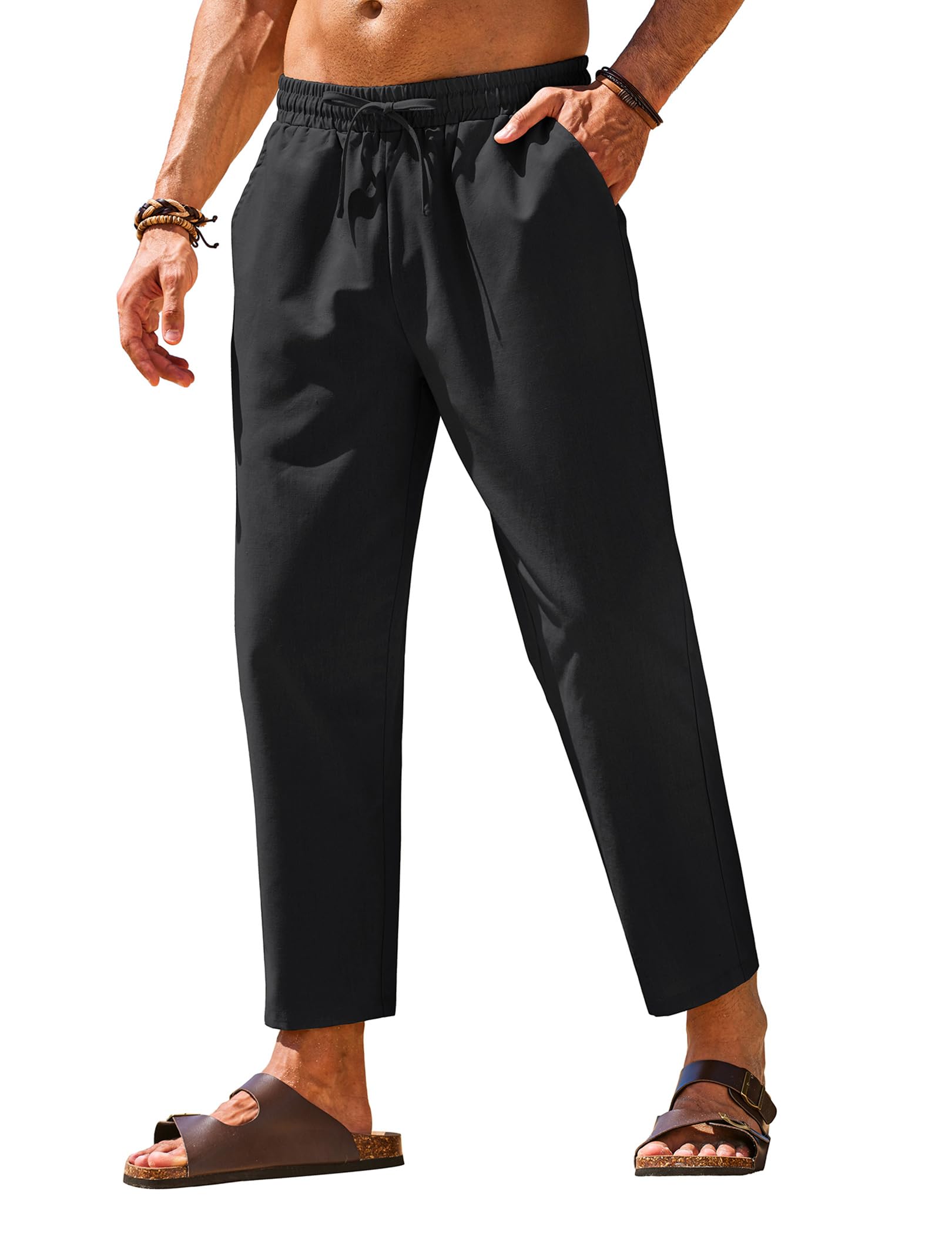 COOFANDY Mens Linen Casual Pants Elastic Waist Drawstring Trousers Yoga Beach Summer Pants