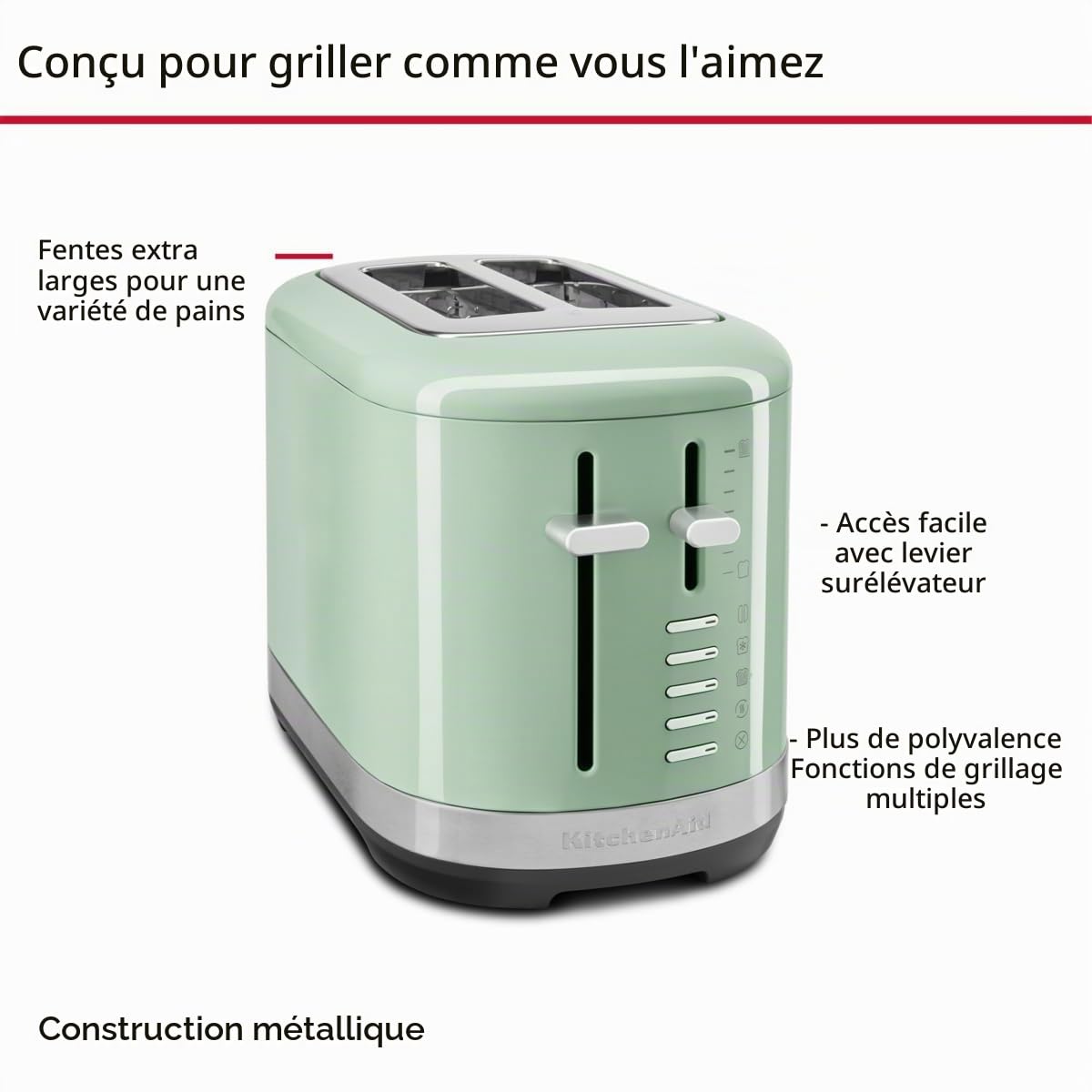 KitchenAid Grille-Pain 2 Tranches 7 Niveaux de Brunissage Macaron pistache