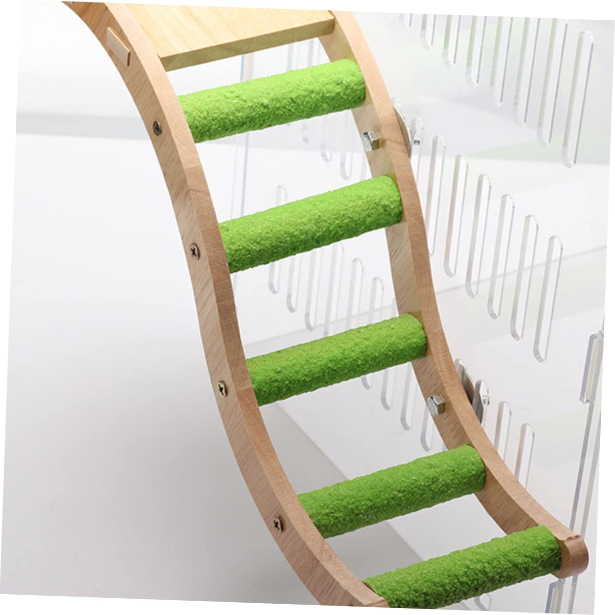 Wellensittich Holzleiter Kletterspielzeug für Vogelkäfig 2 Stück | Holz und Edelstahl, Khaki, Zubehör für Budgerigar, zum Klettern und Nagen