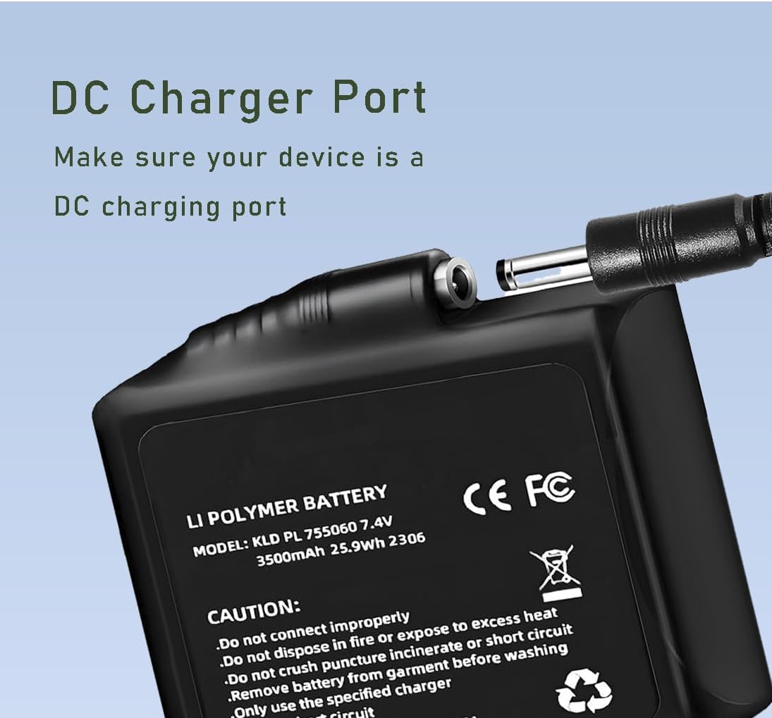 2Pcs 7.4V Heated Gloves Socks Battery, Dual Charger, USB Charging Cable Rechargable Lithium Polymer Batteries for Heated Gloves Socks Hats Mittens Heating Pad (3000mAh) - Image 3