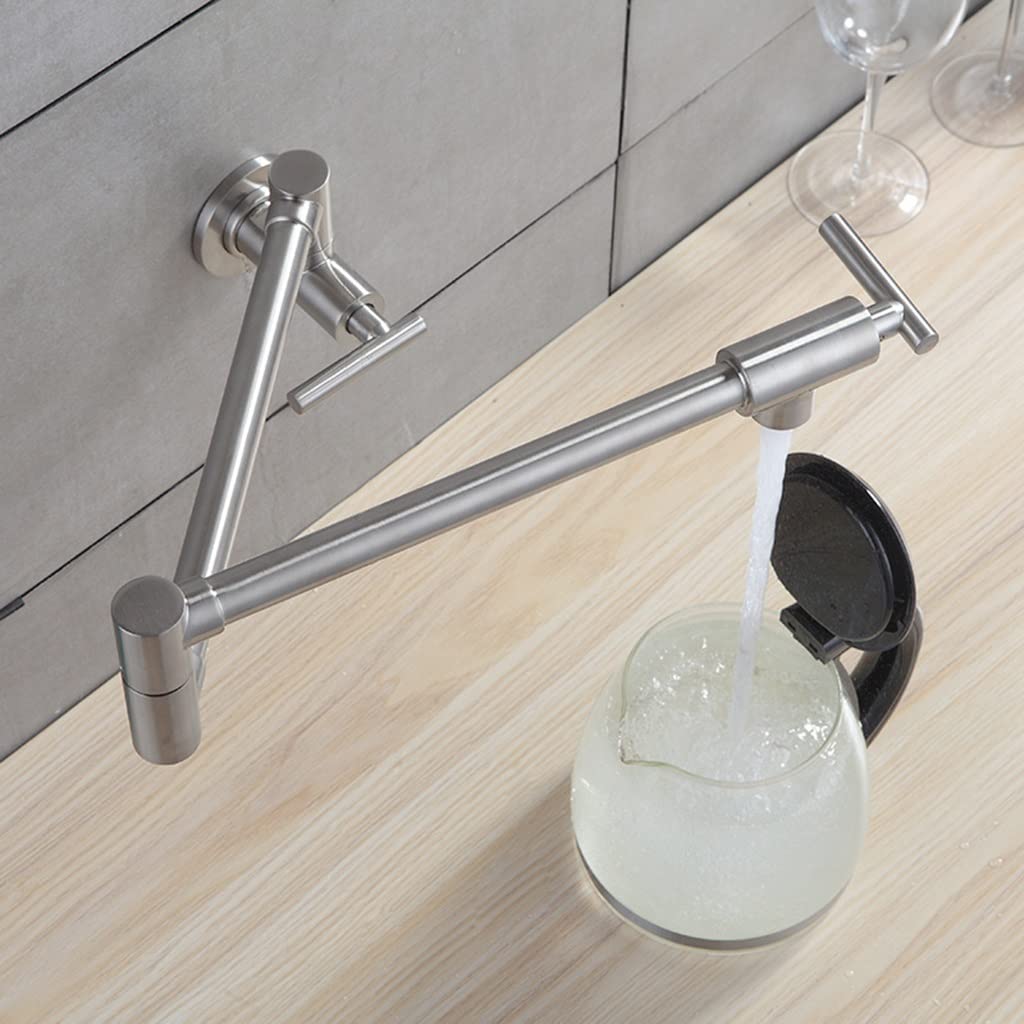 BBGS Montaje en Pared Grifos de Llenado de Ollas, Acero Inoxidable Llenadora de Ollas Comercial, Tarea Pesada con Plegable Estirable Articulaciones Dobles 2 Asas