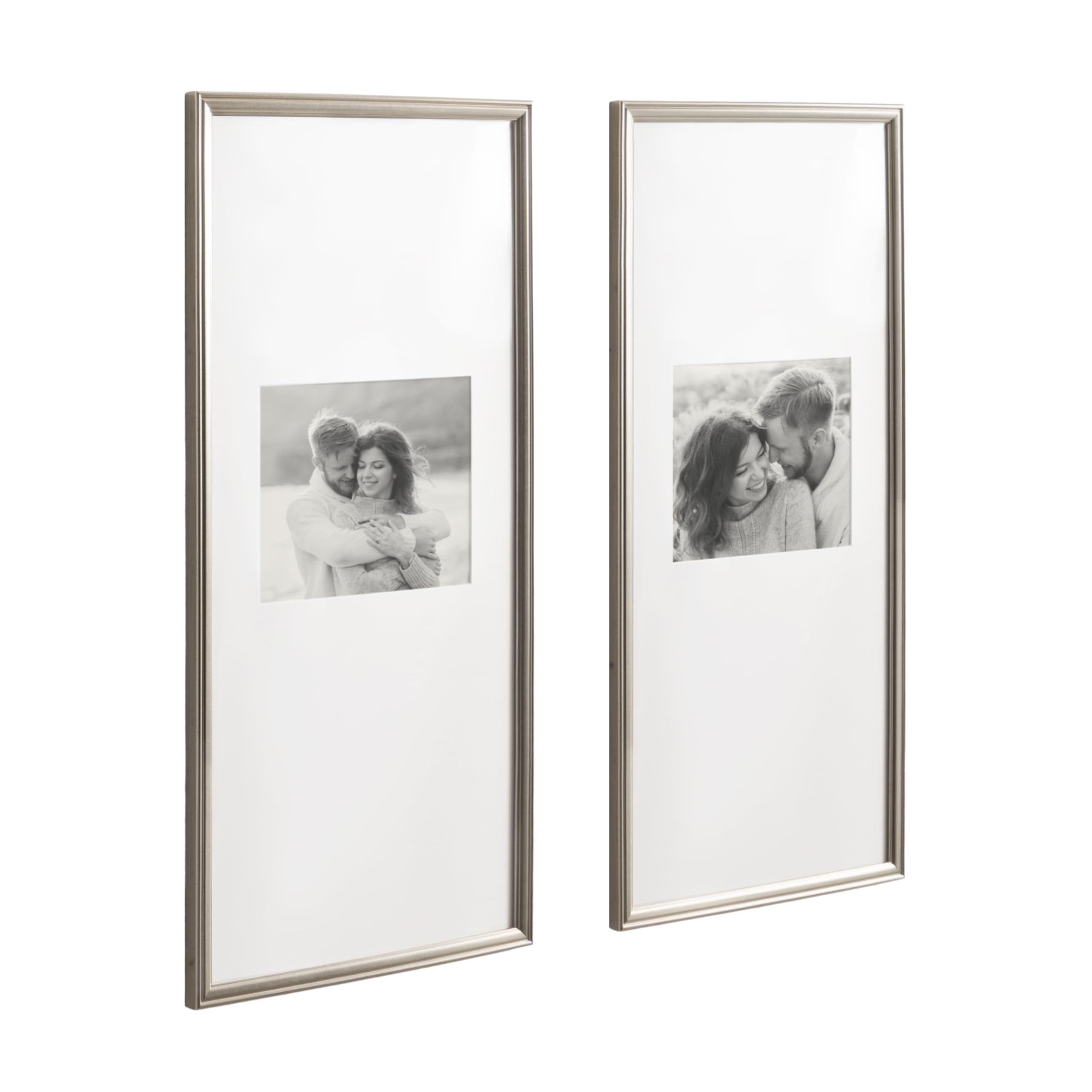 Photo 1 of ***ONE IS CURVED/WARPED*** Kate and Laurel Adlynn Rectangular Panel Picture Frame Set of 2, 14 x 30 matted to 8 x 10, Silver, Modern Two-Piece Photo Frame Set for Gallery Wall Decor in Living Room Wall Display