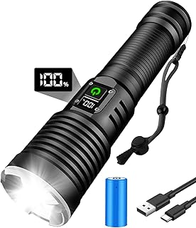 Maxesla Torches LED Super Bright Rechargeable 15000 lumens with LCD Power Display, LED Rechargeable(5000mAh Battery) Torch, Adjustable Focus 5 Light Modes Powerful Torch for Dog Walking Camping