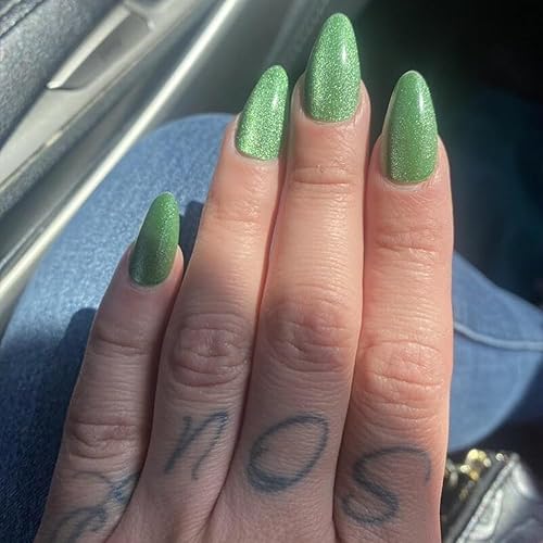 Miniatura 8 de Juego de 24 uñas postizas a presión color esmeralda, uñas postizas cortas a presión, uñas francesas con pegamento, cobertura completa, con diseño de