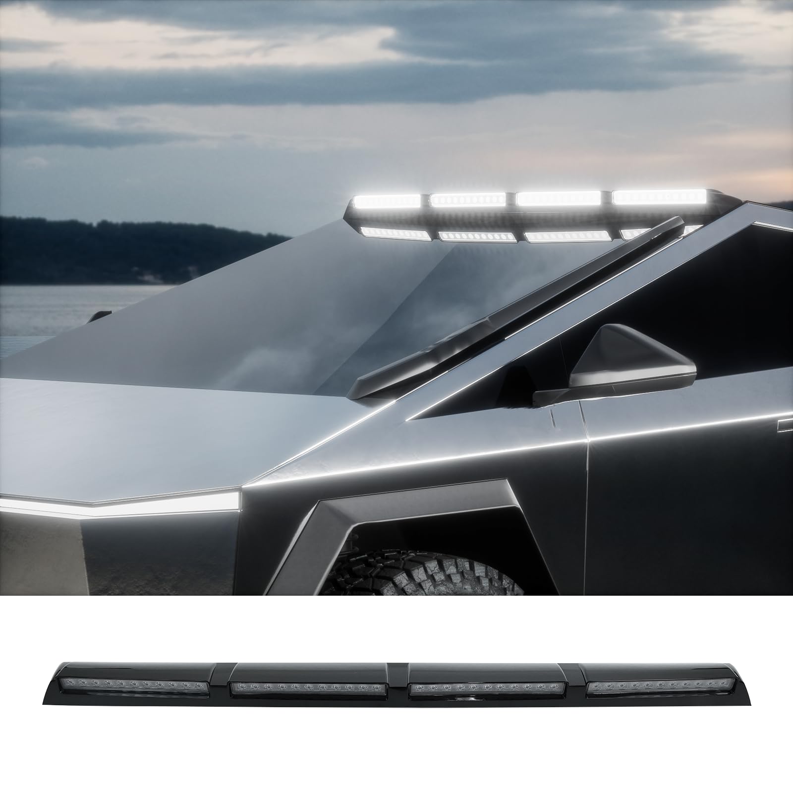 COOLAUTO LED Roof Top Light Bar Lightbar for 2024 2025 Tesla Cybertruck Accessories Off Road & Camping LED Headlight Bar for Tesla Cybertruck