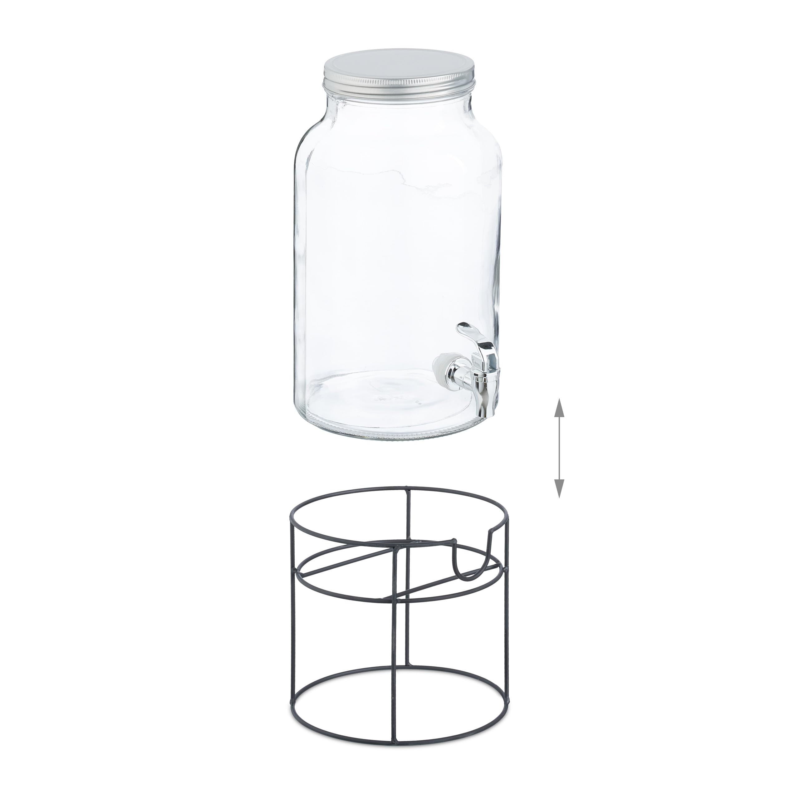 Relaxdays Dispensador de Bebidas con Soporte, Grifo y Tapa, Cristal, Surtidor de Agua y Limonada, 6 L, Transparente