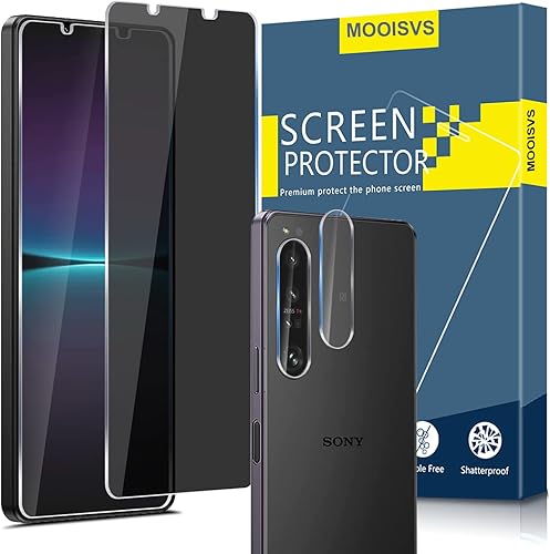 Protector de pantalla de vidrio templado de privacidad para Sony Xperia 1 IV (2+2) + protector de lente de cámara (2 paquetes), película de vidrio