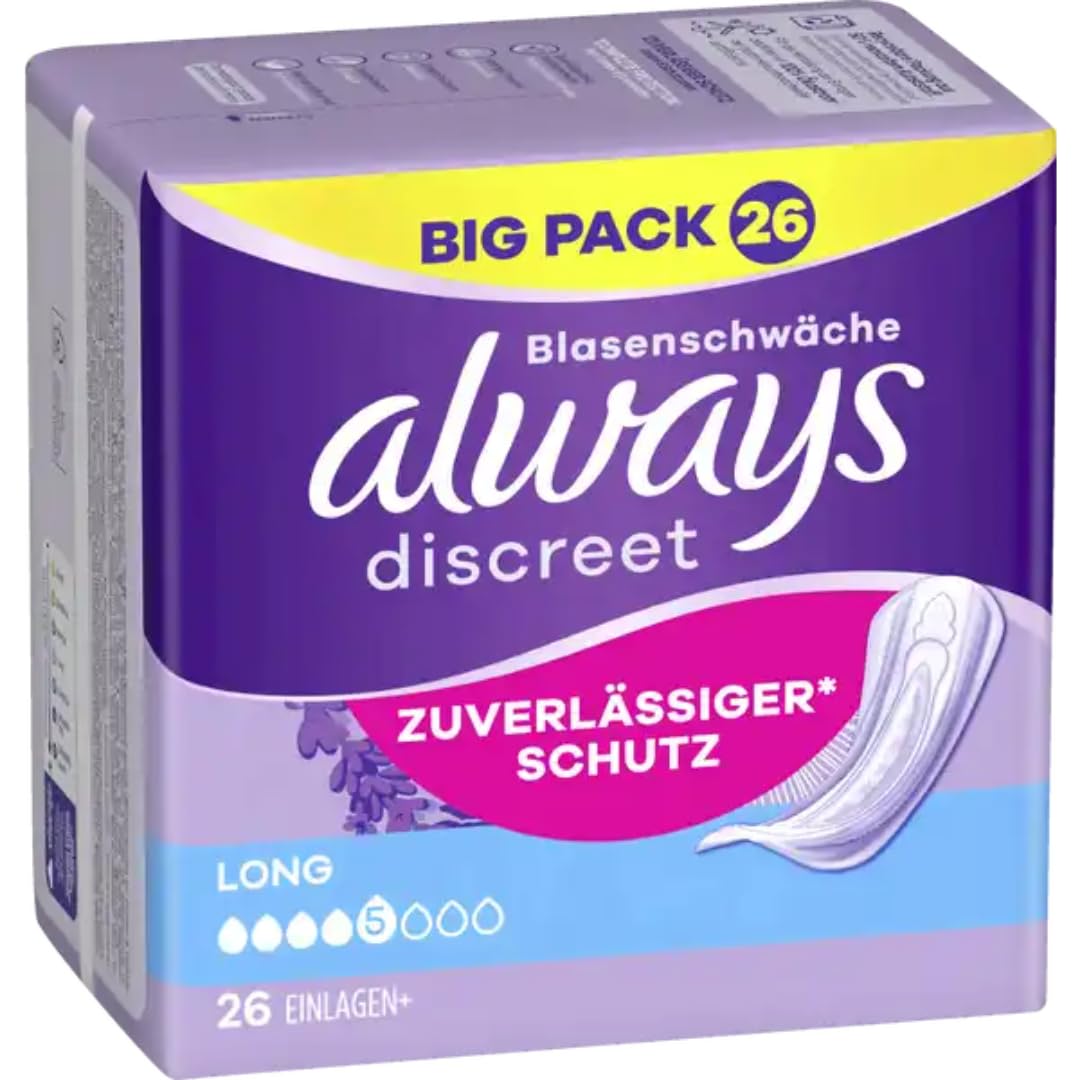 Discreet Inkontinenz Long Big Pack Pads Binden Damenbinden 26 STÜCK x 3 Packungen
