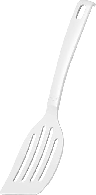 FACKELMANN 24284 Blanca łopatka szczelinowa, pomocnik kuchenny z tworzywa sztucznego, szpatułka do garnków i patelni powlekanych (kolor: biały), ilość: 1 sztuka 26,5