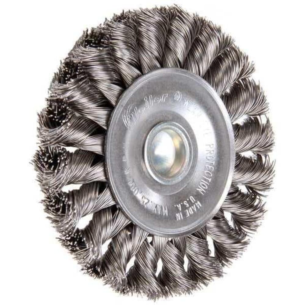Weiler 17681 3-1/4" Stem-Mounted Knot Wire Wheel, .014" Steel Fill, 1/4" Stem, Made in the USA