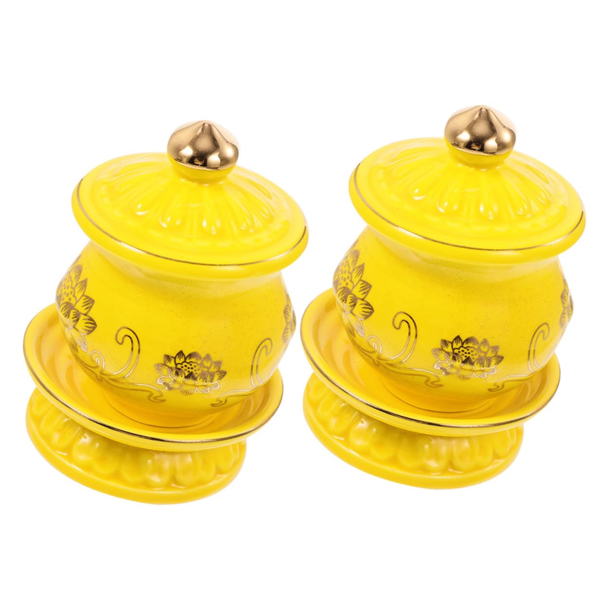 Coupe d'offrande bouddhiste jaune en céramique pour illuminer votre espace de méditation zen