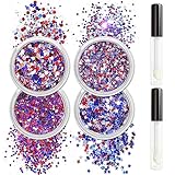Allstarry Chunky Body Glitter 4 Colors Cosmetic Patriotic Face Glitter Independence Day Hair Sequins Sparkle Veterans Day Eye Flakes 4Th Of July Accessories For Olympics Party Women Face Paint Makeup