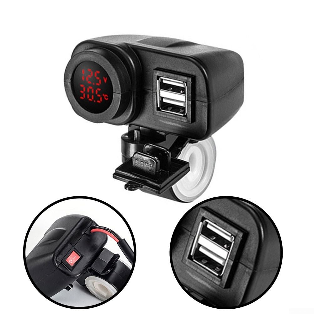 Chargeur USB double étanche avec voltmètre intégré et thermomètre pour moto