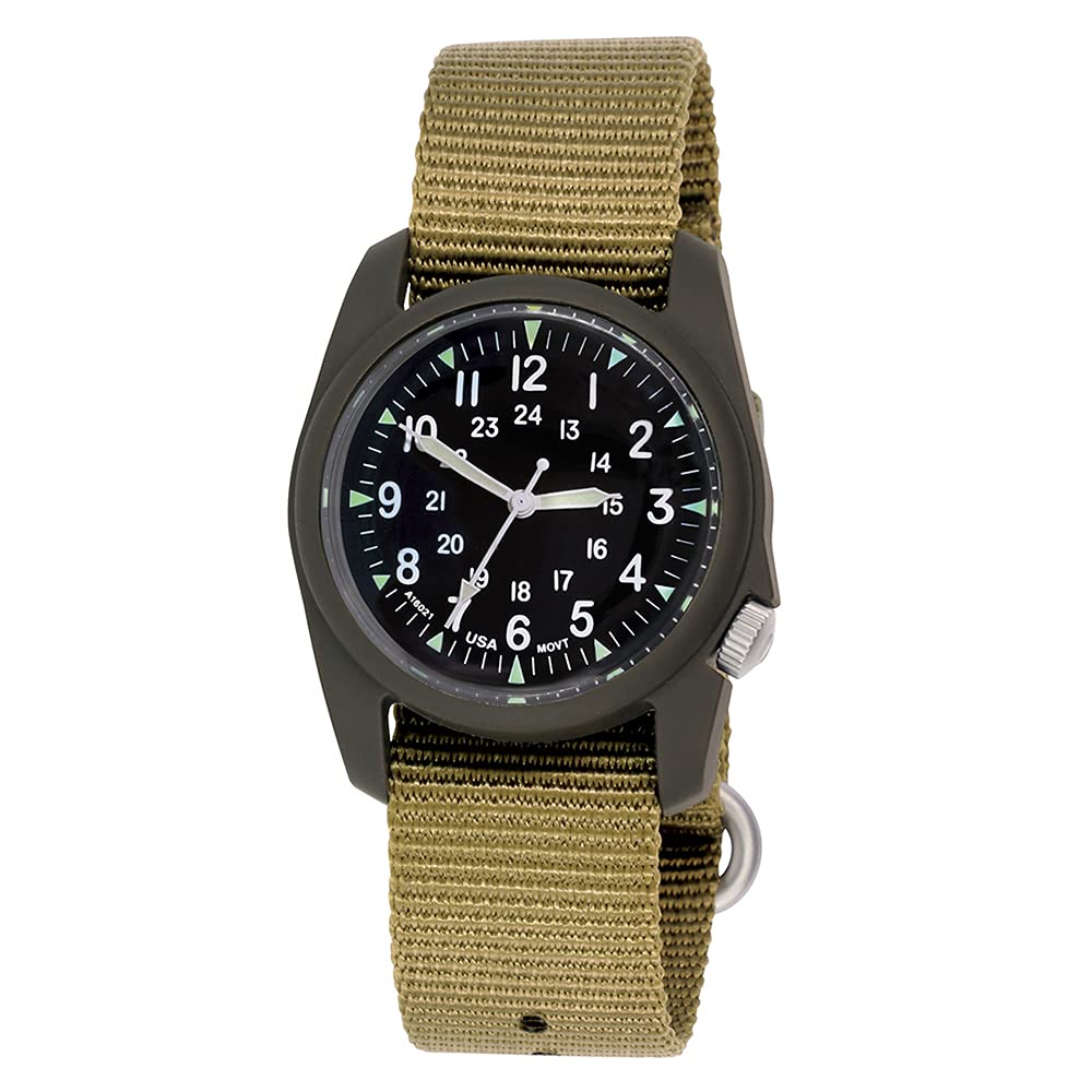 BERTUCCIBlack Dial Dark Olive Case RETROFORM Khaki Nylon Band Wrist Watch