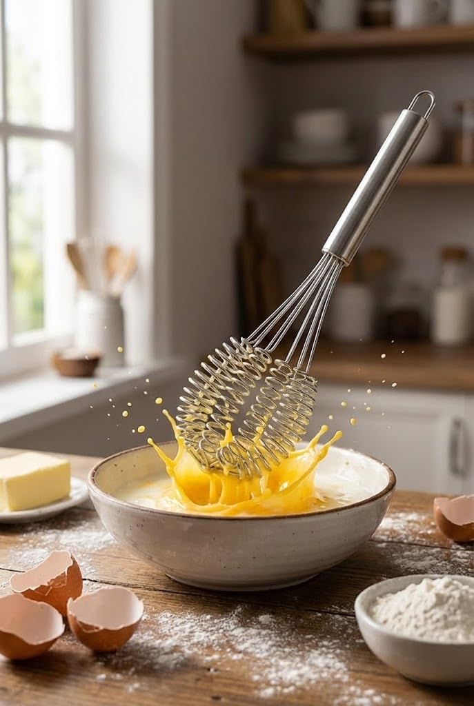 Orret Home Helezon Yaylı Çırpıcı – 304 Paslanmaz Çelik Makarna Çırpıcı & Çırpma Teli, Yaylı Spiral Tasarım, Kıvamlı Yumurta, Krema, Pasta ve Hamur Çırpma, Dayanıklı Profesyonel Mutfak Gereci