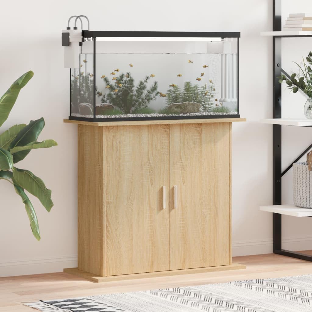 qohoio Aquarium Stand Sonoma Oak 81x36x73 cm Engineered Wood, Wooden Aquarium Cabinet, Sturdy Support in Classic and Essential Style