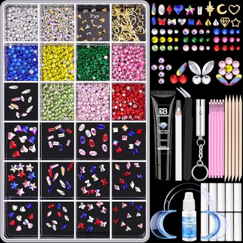 DAZZLEBRITE Tooth Gem Kit 24 Grids Bedazzling Gems Kit Beginners Starter Crystals Teeth Gem Jewelry for Women Men with Pickup Tools