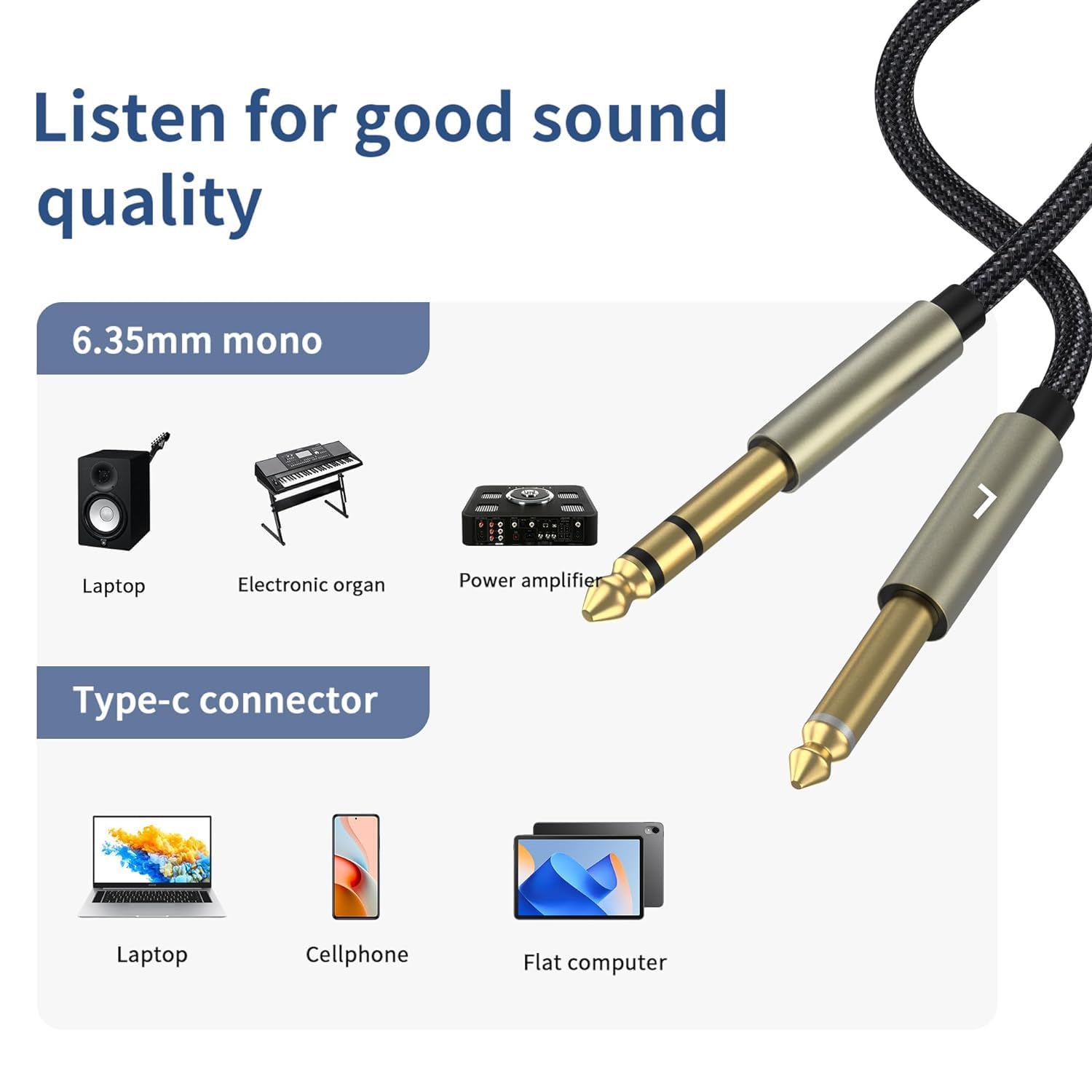Cavo splitter a Y stereo TRS da 6,35 mm, da jack maschio da 6,35 mm a doppio cavo patch audio TS mono da 6,35 mm