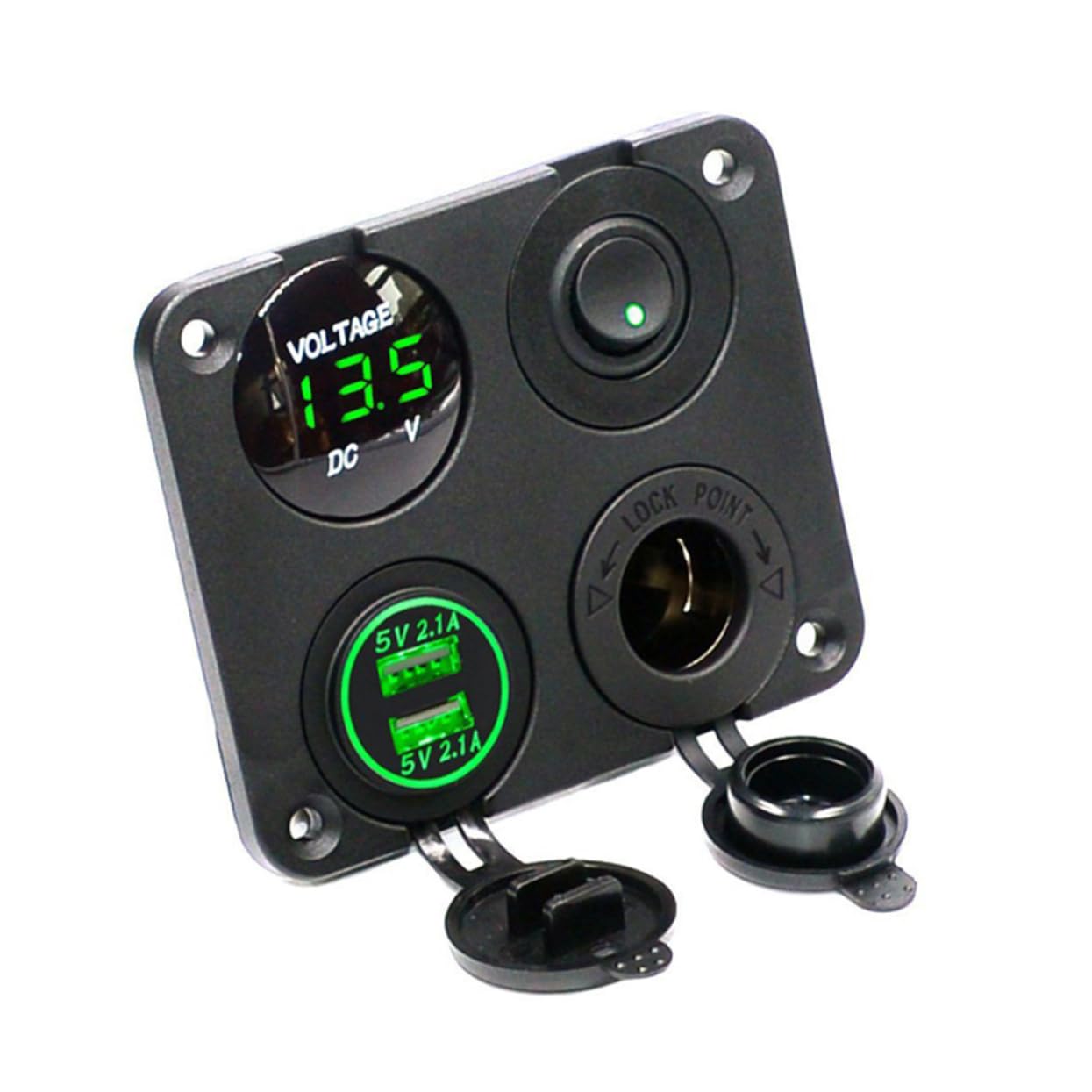 UPKOCH 3piezas Cargador Usb De Panel Voltímetro Digital y Doble Salida Interruptor Para Coche Barco y Vehículos De Luz Led Verde