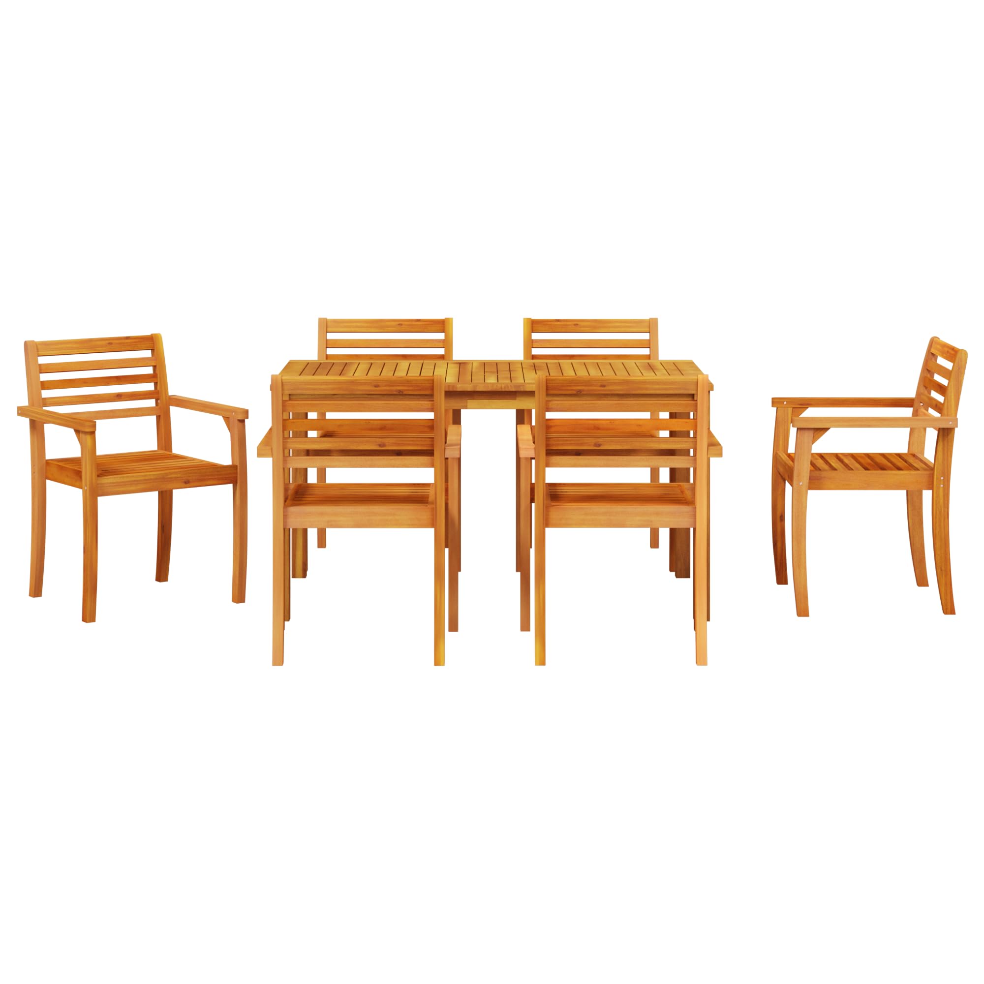 Set da Giardino 7 Pezzi in Legno Massello di Acacia Tavolo Rettangolare con Sedie per Esterno Balcone Pranzo all'Aperto Resistente e Comodo