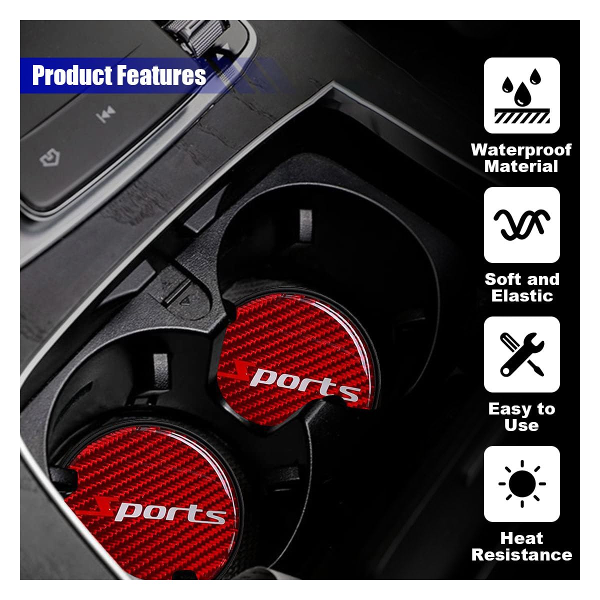 2PCS Car Cup Holder Coaster 2 85 Inch Carbon Fiber Cup Holder Insert Coaster Pad Non-Slip Embedded Cup — view 3