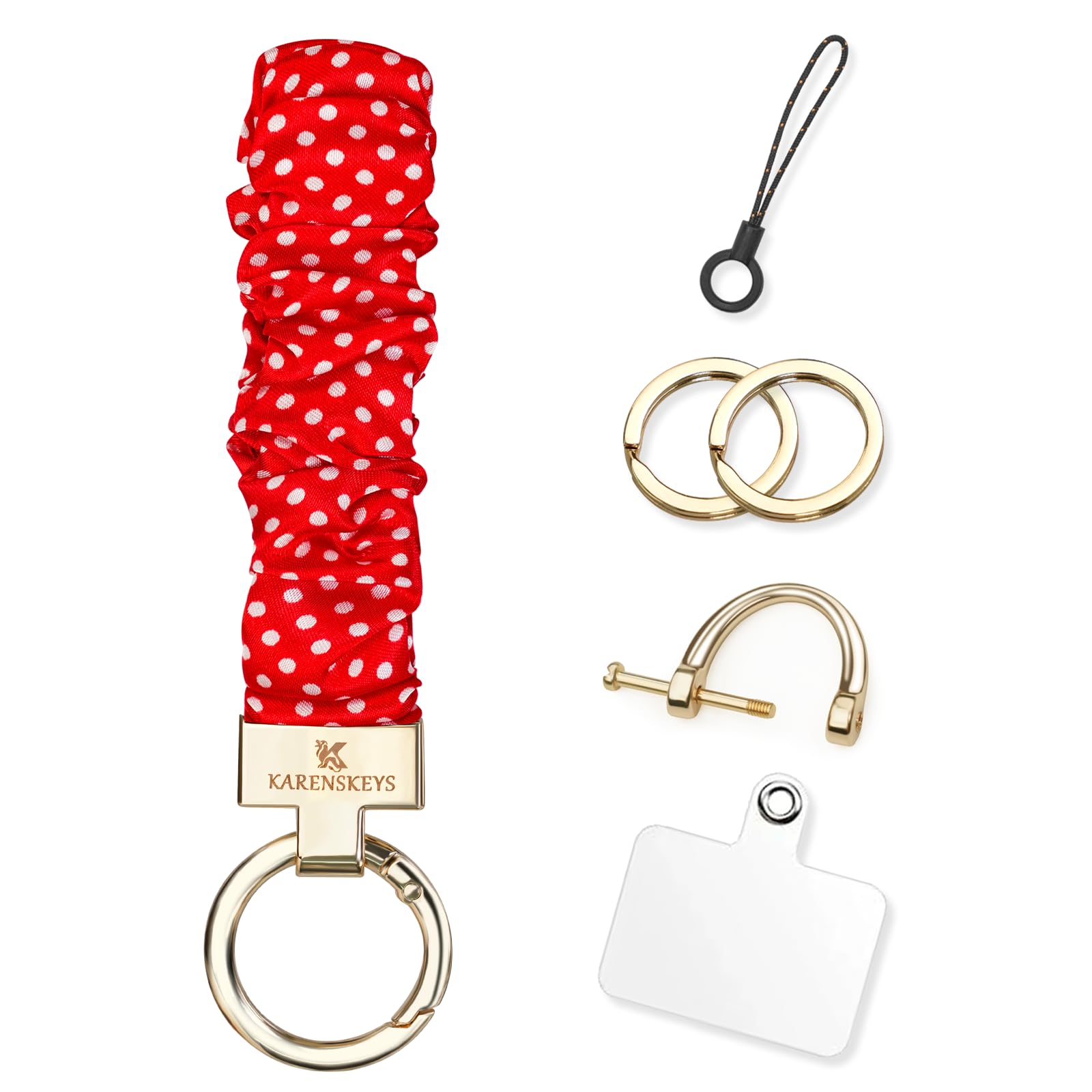 Scrunchie Keychain Wristlet, Key Chain for Car Keys with D Ring, Stretchy Phone Charms with Tether Tab for Women.