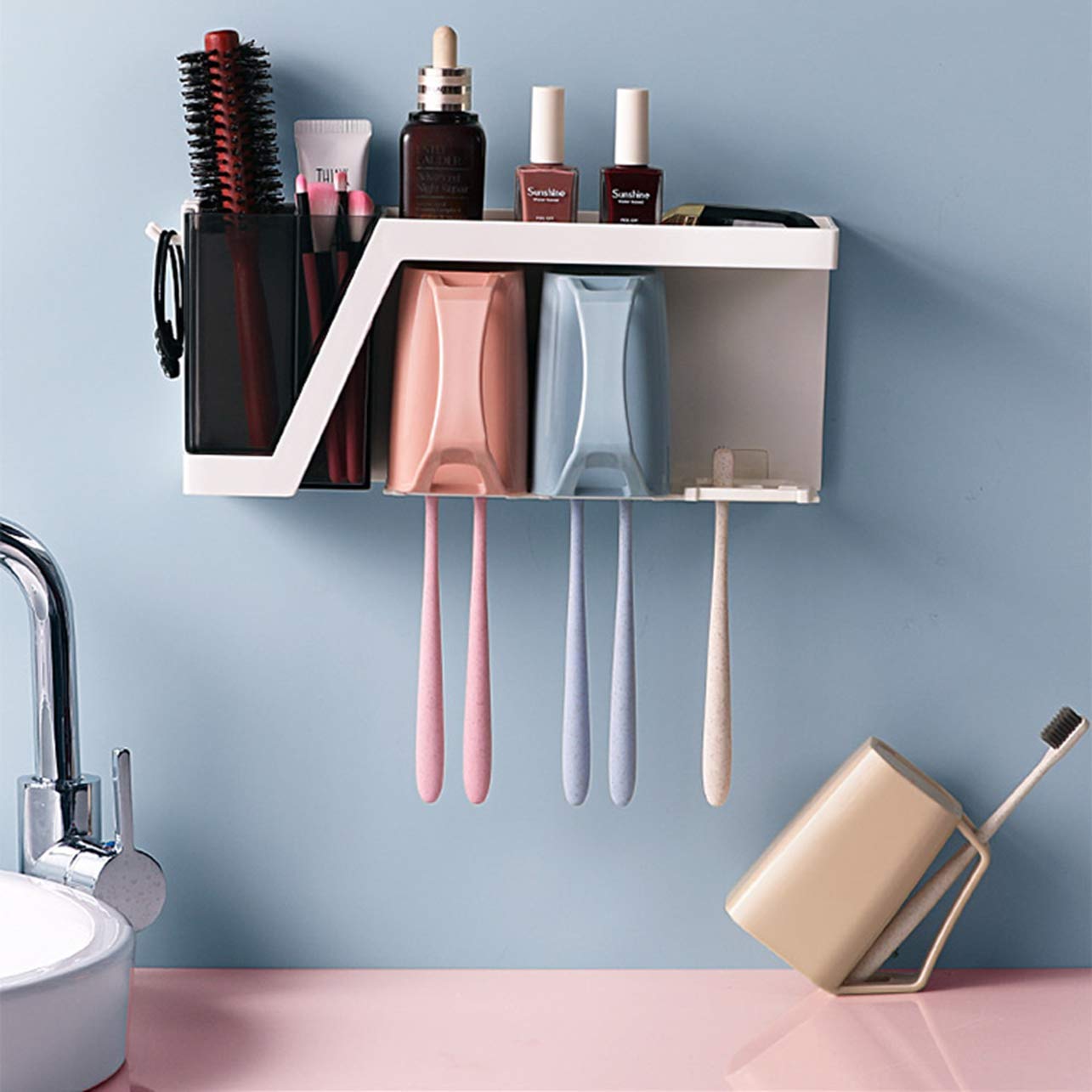 Kiwilon DIY Self Adhesive Toothbrush Holder for Bathroom Wall Mounted I Toiletry Holder I Bathroom Organizer Without Drill