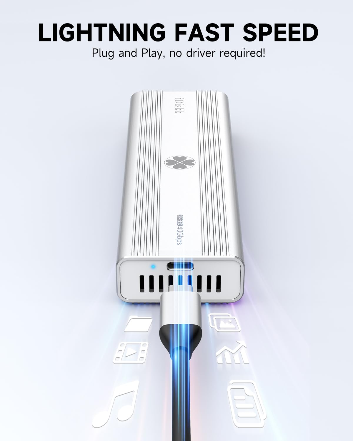 iDiskk Alloggiamento SSD M.2 NVMe professionale da 40 Gbps per M1 M2 Pro/Max, custodia esterna SSD in lega di alluminio compatibile con Thunderbolt 3/4 USB 3.2/3.1/3.0/Type C, supporta fino a 8 TB