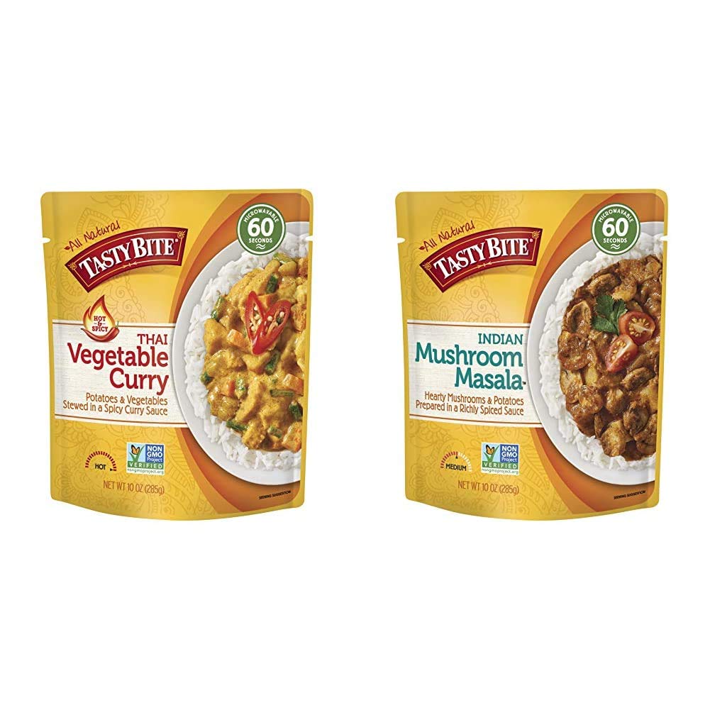 Tasty Bite Thai Entree Hot & Spicy Vegetable Curry, 10 Ounce (Pack of 6) & Indian Entree Mushroom Ma