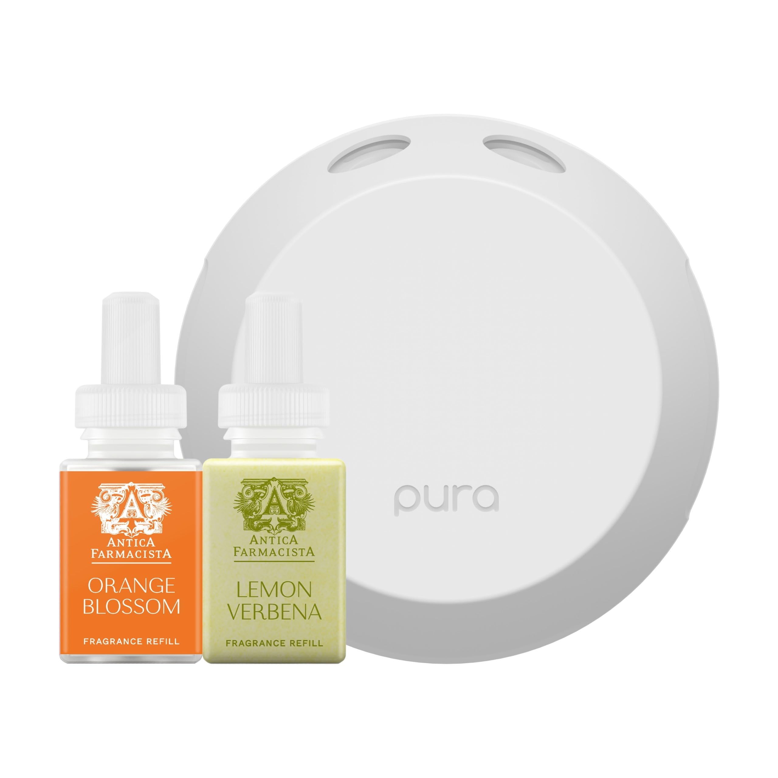Pura Smart Home Fragrance Device Starter Set - Pura 4 - Scent Diffuser for Home - Includes Fragrance Aroma Diffuser - Antica Farmacista Orange Blossom and Lemon Verbena Scent Refills