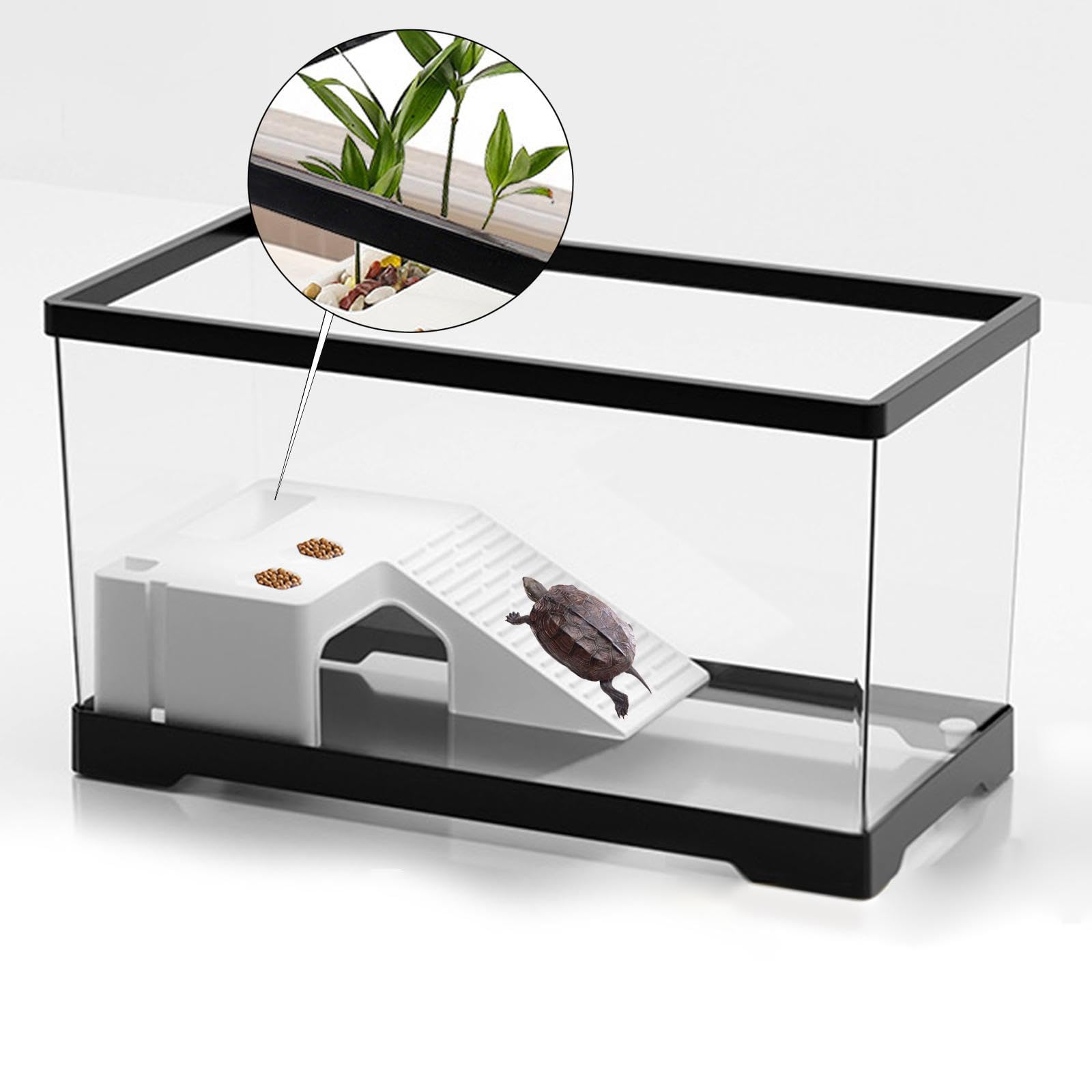 Acuario de Tortugas con Tanque con de área Multifuncional de Tortugas Hermitah Case Box Basking Ramp Ramptil Hábitat Pets Accessy, Grande Negro, Individual