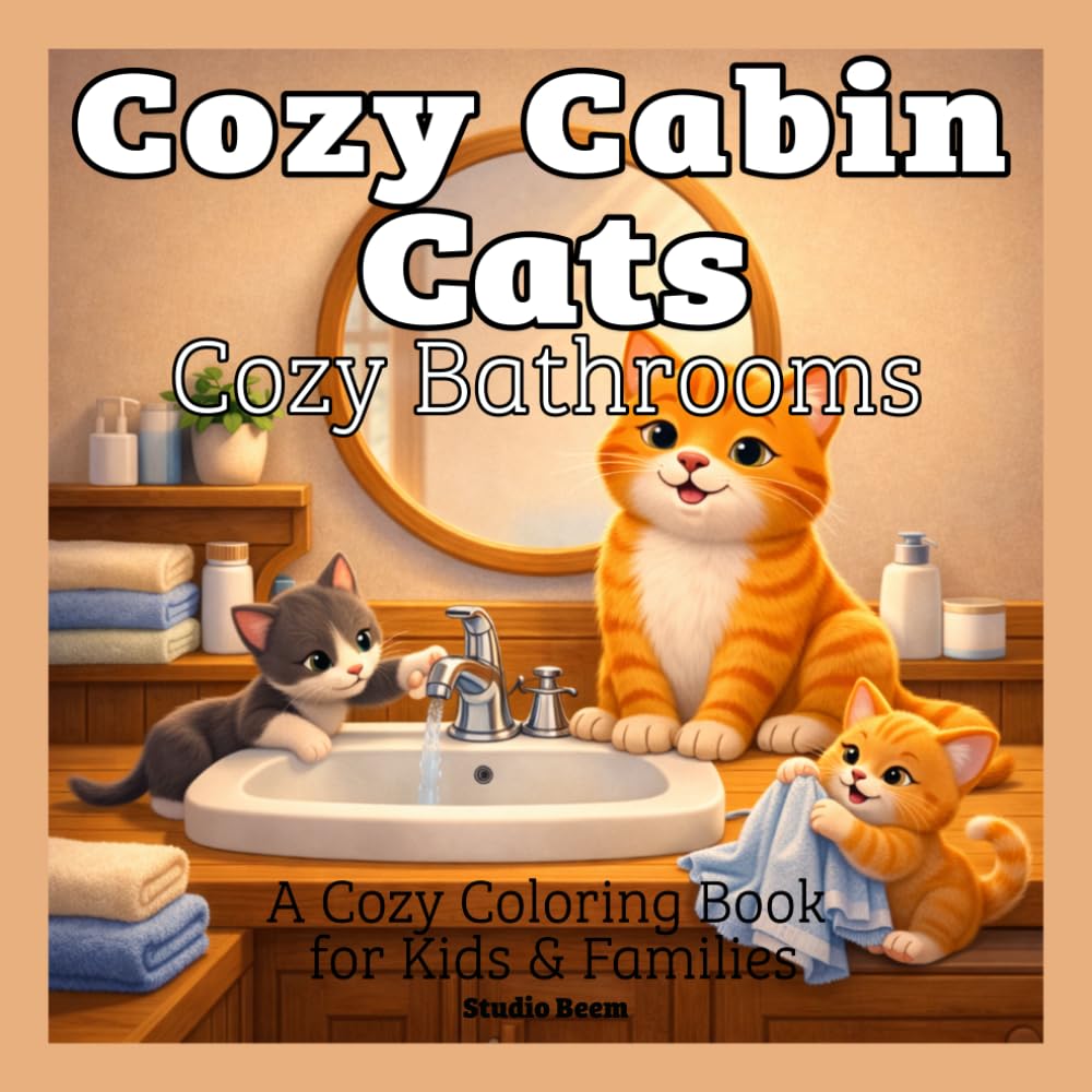 Cozy Cabin Cats — Cozy Bathrooms — A Coloring Book: A Cute and Relaxing Coloring Book Featuring Cozy Bathroom Scenes, Adorable Cats, and Calm Self-Care Moments for Stress Relief