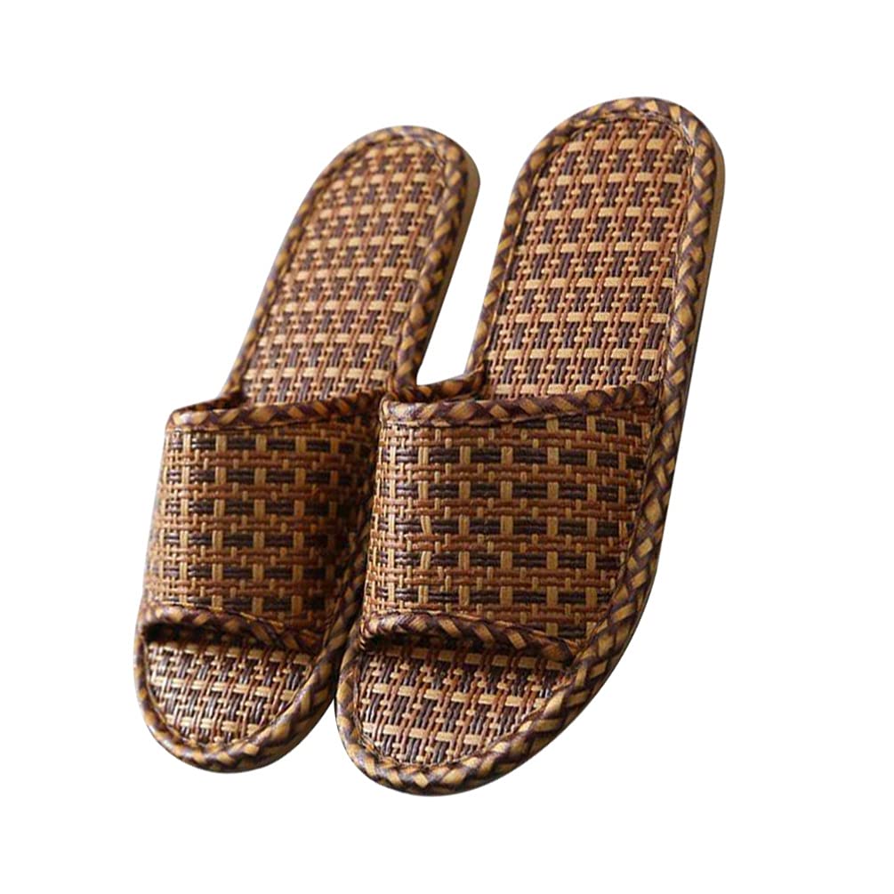 HolibannaWomen Spring Summer Bamboo Rattan Flip- Flops Slipper Bohemia Style Flat Slide Sandals Casual Summer Beach Shoes 1 Pair