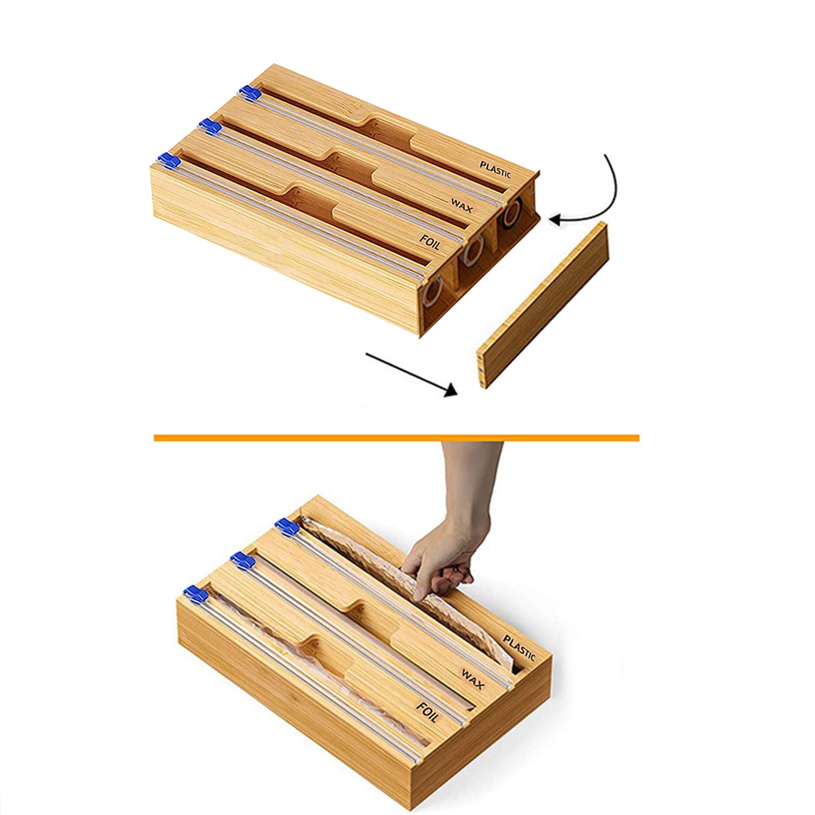 Dispenser per Pellicola Trasparente con Taglierino, Dispenser per Foglio di Alluminio E Carta Cerata,Dispenser per Pellicola Trasparente in Legno Robusto E Riutilizzabile