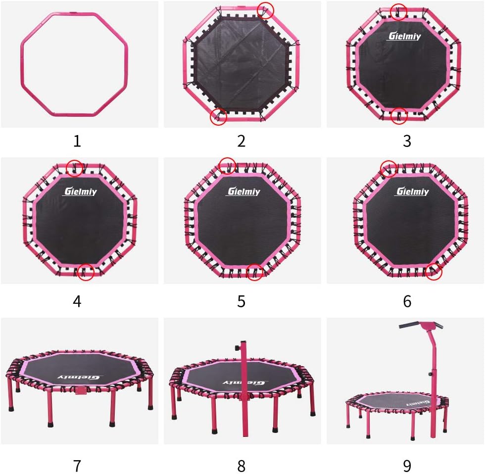 Gielmiy 48‘’Fitness Trampoline，Indoor Mini Trampoline for Adults ，rebounder Trampoline with 5 Adjustable Handle，Best Home Cardio Jump Fitness Workout and Lose Weight Trainer（max Load 330lbs） : Sports & Outdoors