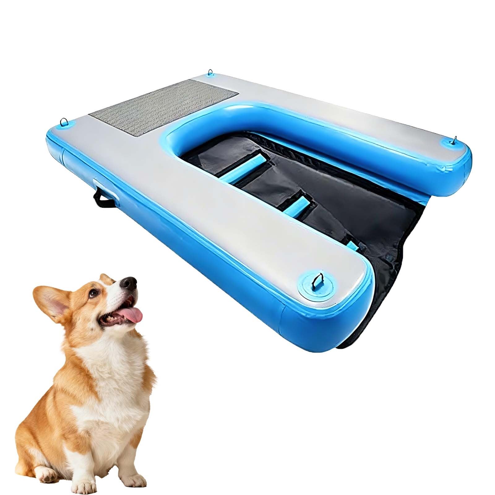 All-Breed Dog Water Ramp, Portable Inflatable Dog Float Ladder, 150×100×10cm, 80kg Capacity, 3-Step Gentle Slope, EVA Anti-Slip Surface, Outdoor Water Gear, For Home Pool, Beach(Blue)