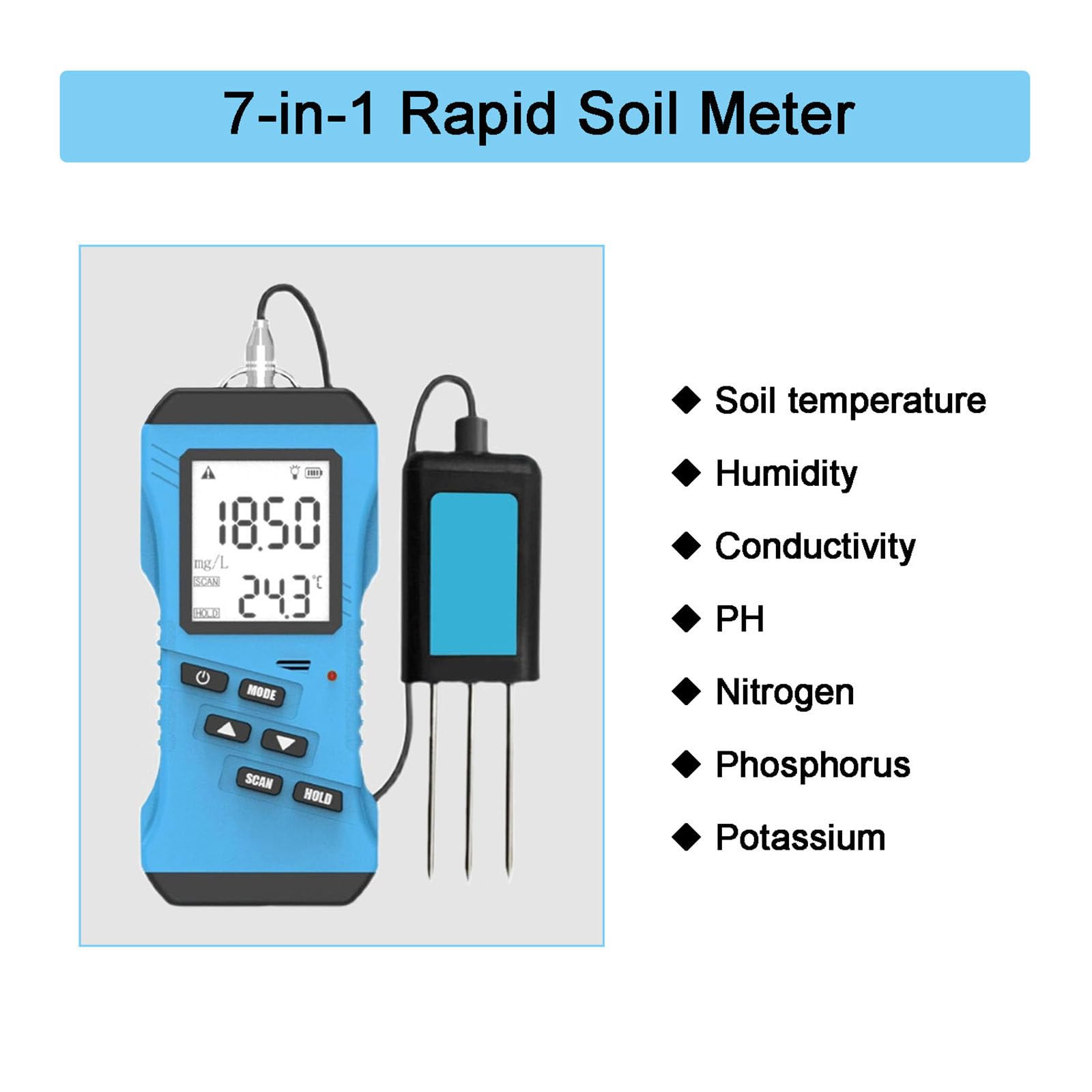 Kit 7 in 1 per L'analisi Terreno Piante:Tester Npk+Misuratore Ph Misura Umidità, Temperatura E Conduttività Kit Portatile Professionale per Il Test Fertilità Nutrienti per L'orticoltura