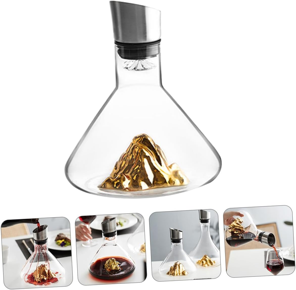 Creative Gold Glacier Wine Decanter 1500ml Crystal Fast Wine Decanter with Inclined Mouth for Quick Aeration and Elegant Serving at Home or Parties