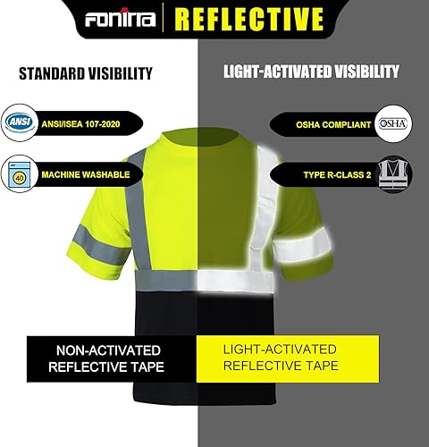 Miniatura 6 de FONIRRA Paquete de 3 camisetas reflectantes de seguridad de alta visibilidad para hombres con mangas cortas ANSI Clase 2