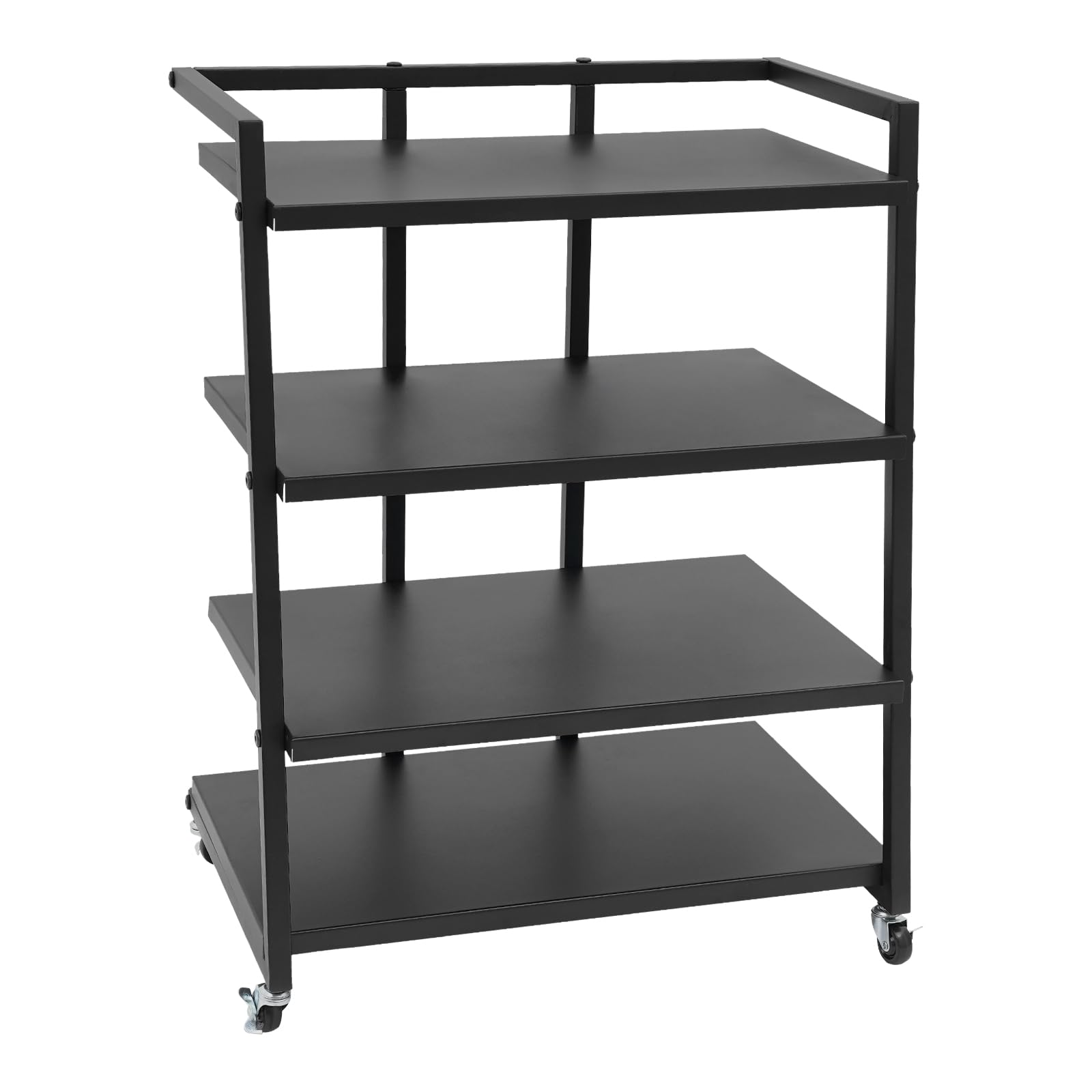 HiFi Rack mit Rädern 4-stufiger Medienständer Eisen Audio-Rack für Plattenspieler und Mediengeräte Ablage Schwarz 60x52x85 cm Jede Etage trägt 50 lbs