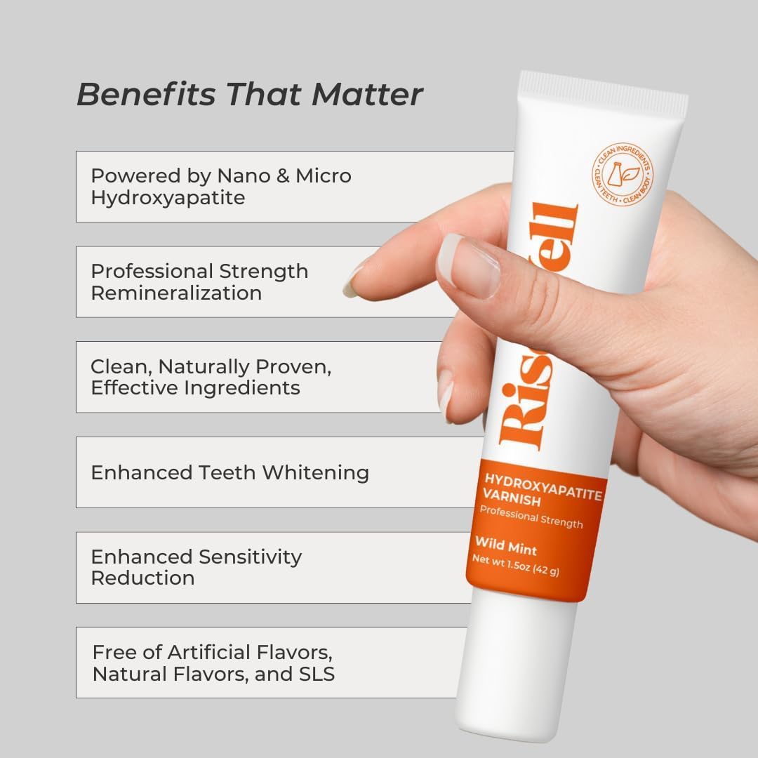 Risewell Micro & Nano Hydroxyapatite Varnish - No Added Fluoride, USA Made, Gentle & Safe to Swallow for Sensitive Teeth, Enamel Reminalization Care for Kids and Adult (Wild Mint Flavor)