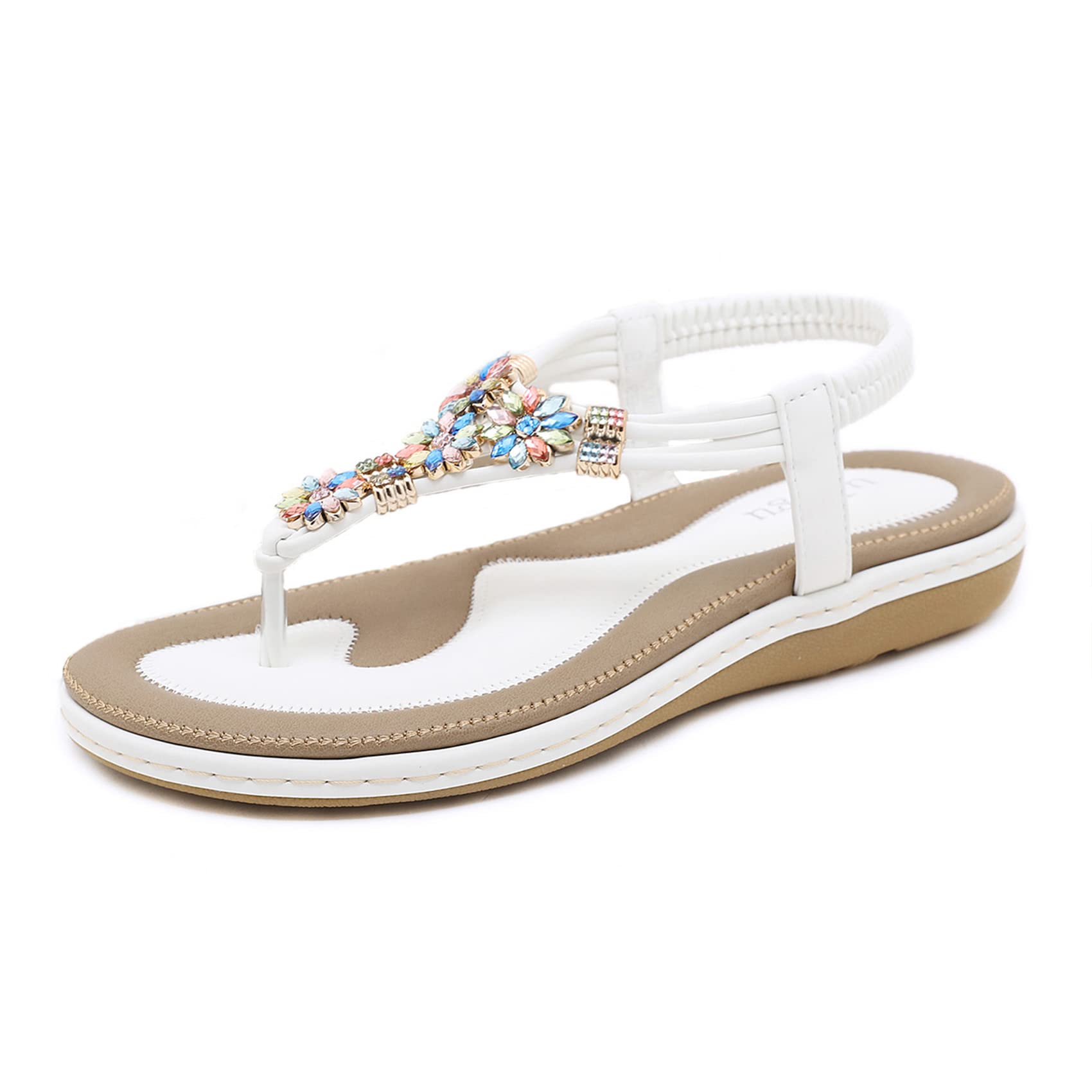 Sandalen Damen Sommer Flip Flops Bohemian Flach Zehentrenner mit Strass Größe 36-42