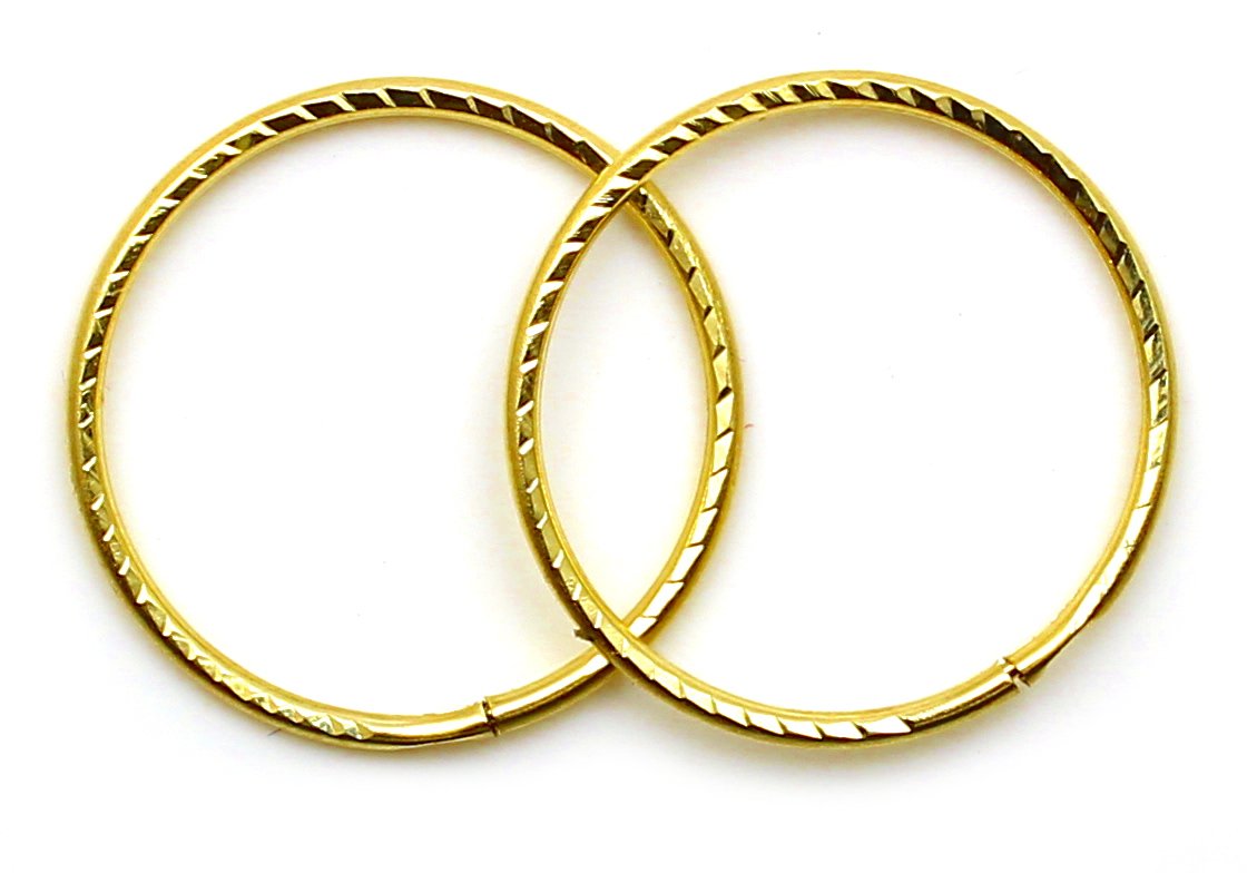 9ct Gold Small 14mm Hinged Hoop Earrings - Diamond Cut Sleepers In Gift Box
