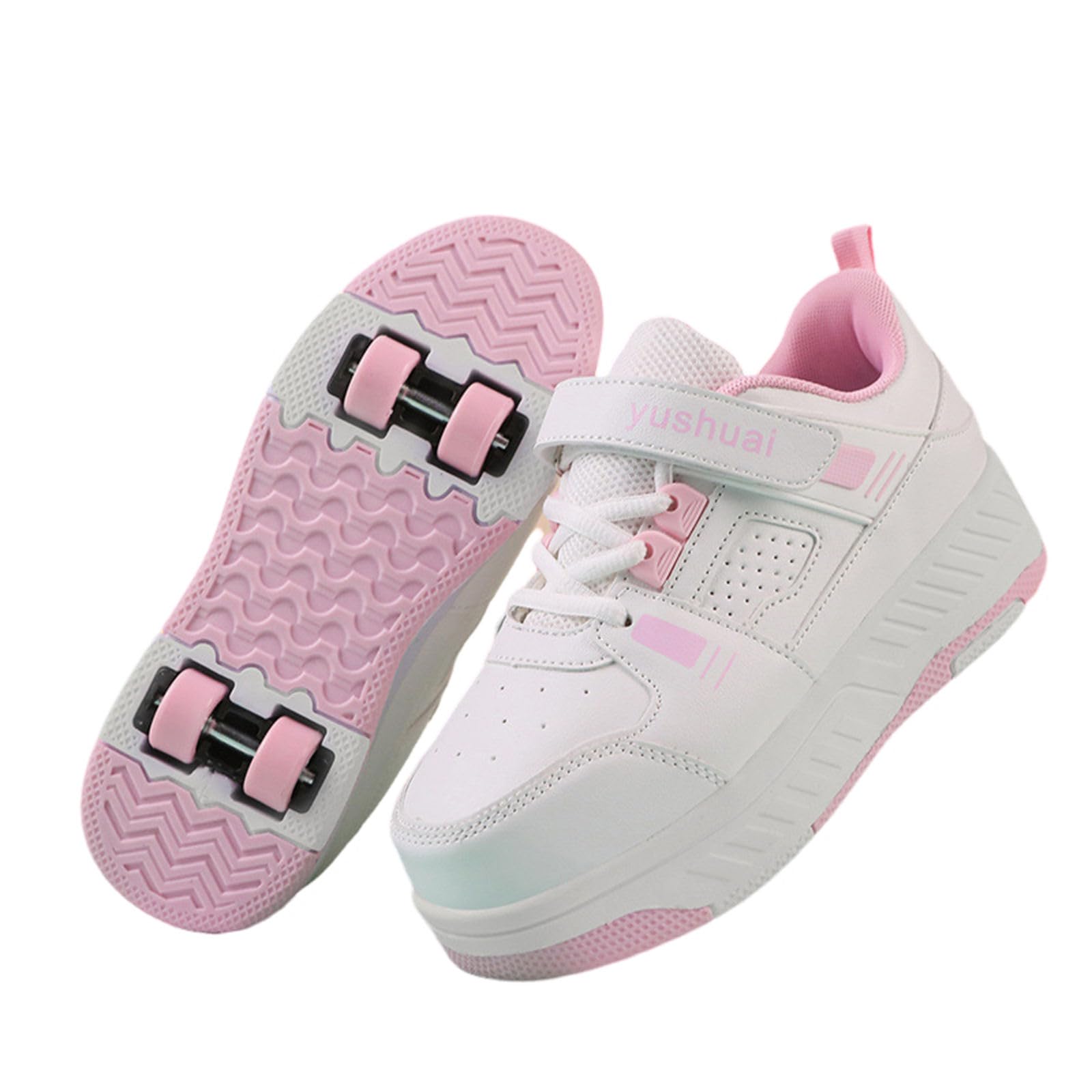Surwin Chaussures Enfant avec roulettes, Chaussures à roulettes 4 Roues Respirant Boucle en Nylon Chaussures de Skateboard Fille Garçon Basket à roulettes Chaussure Roller