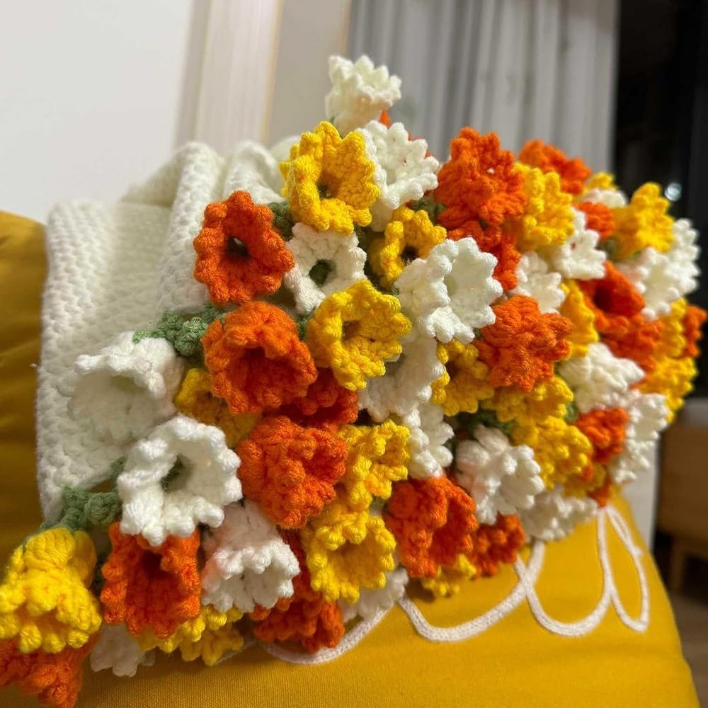 JILIP DIY Flower Bouquet Blanket, Handmade crochet blanket kit, 43" Rose Crochet Flower Blanket, Romantic Gifts for Mom Grandma Birthday(Multi-colored)